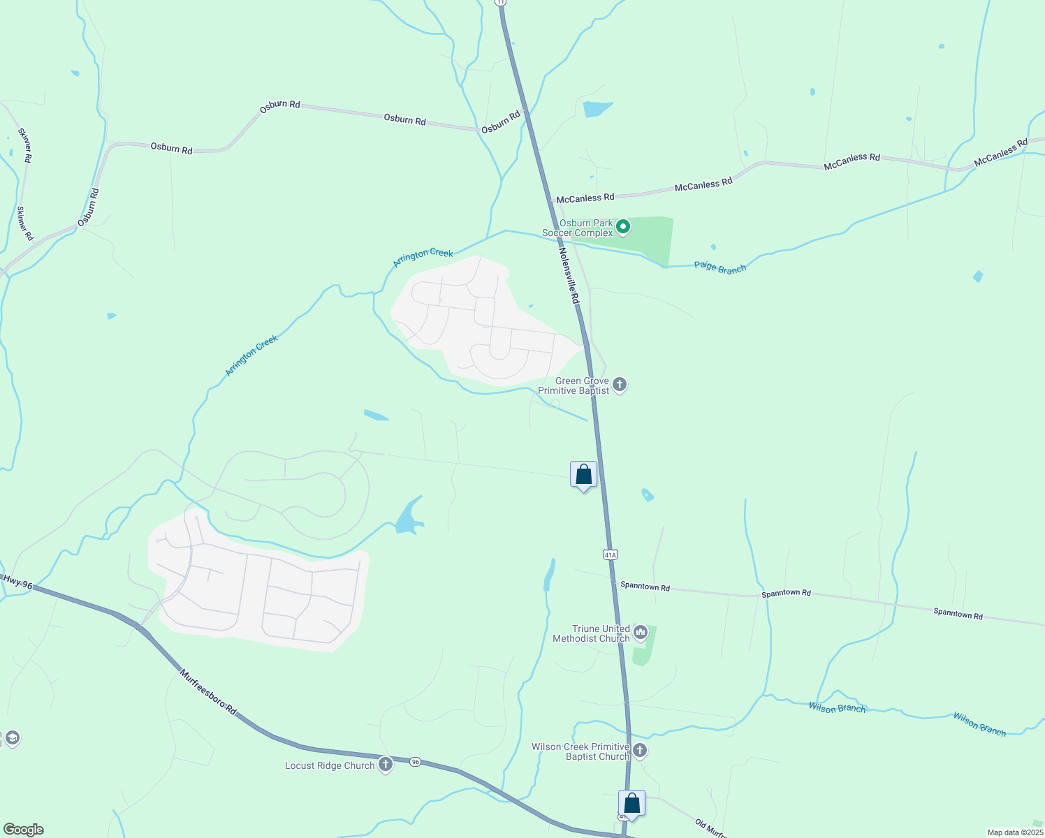 map of restaurants, bars, coffee shops, grocery stores, and more near 255 Rock Cress Road in Nolensville