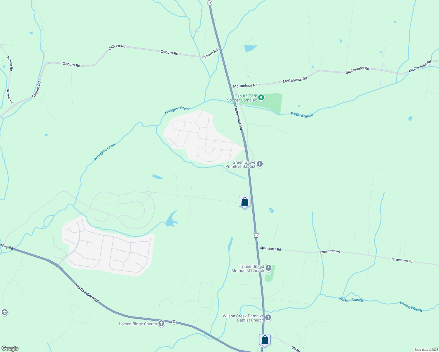 map of restaurants, bars, coffee shops, grocery stores, and more near 255 Rock Cress Road in Nolensville