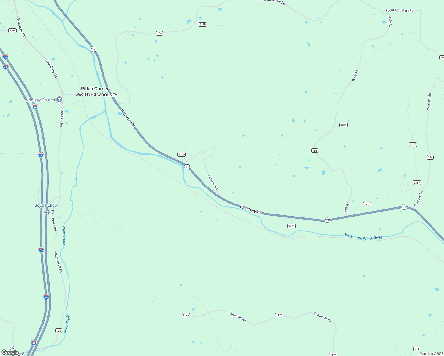 map of restaurants, bars, coffee shops, grocery stores, and more near 15856 Delgado Road in West Fork