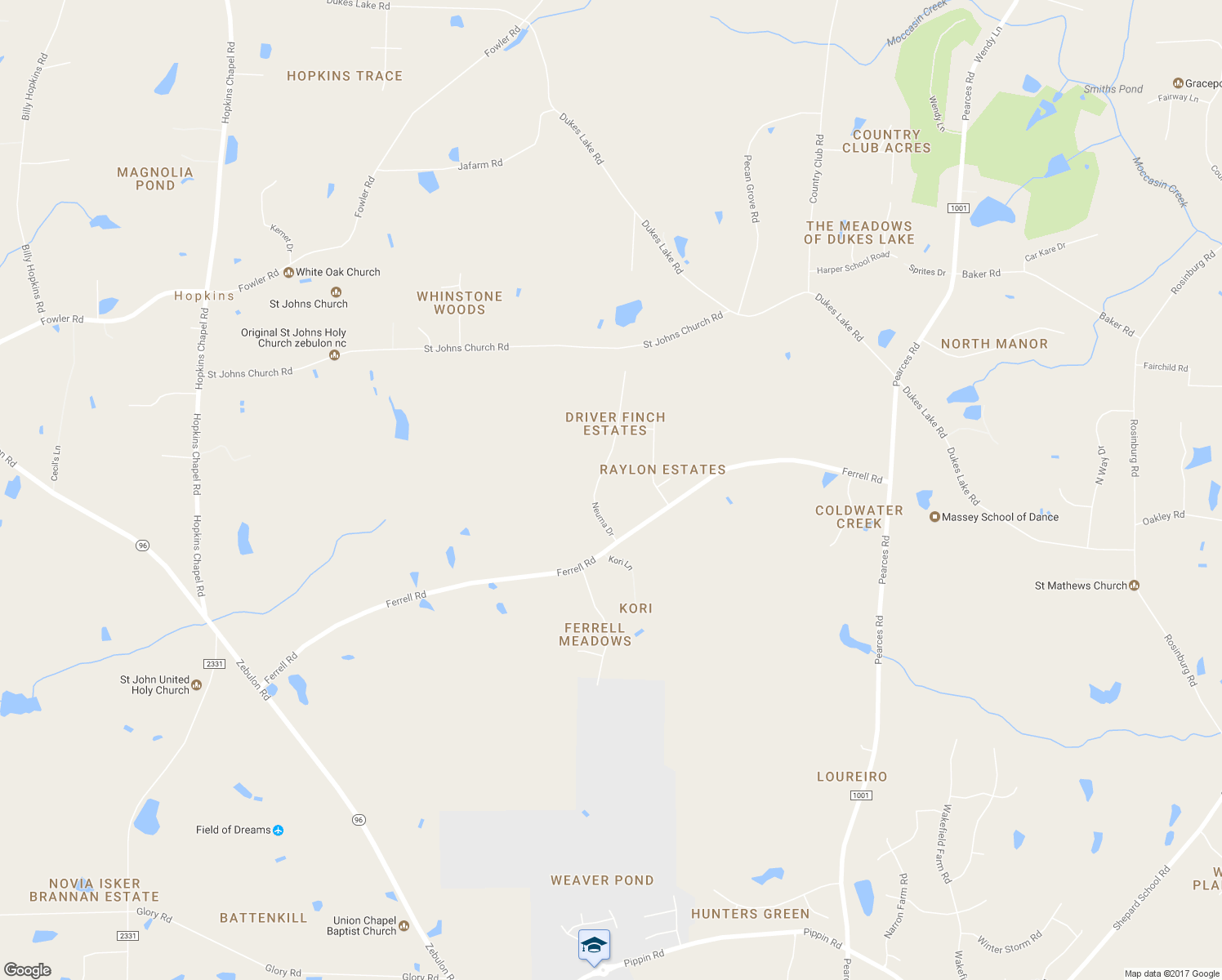 map of restaurants, bars, coffee shops, grocery stores, and more near 3432 Neuma Drive in Zebulon