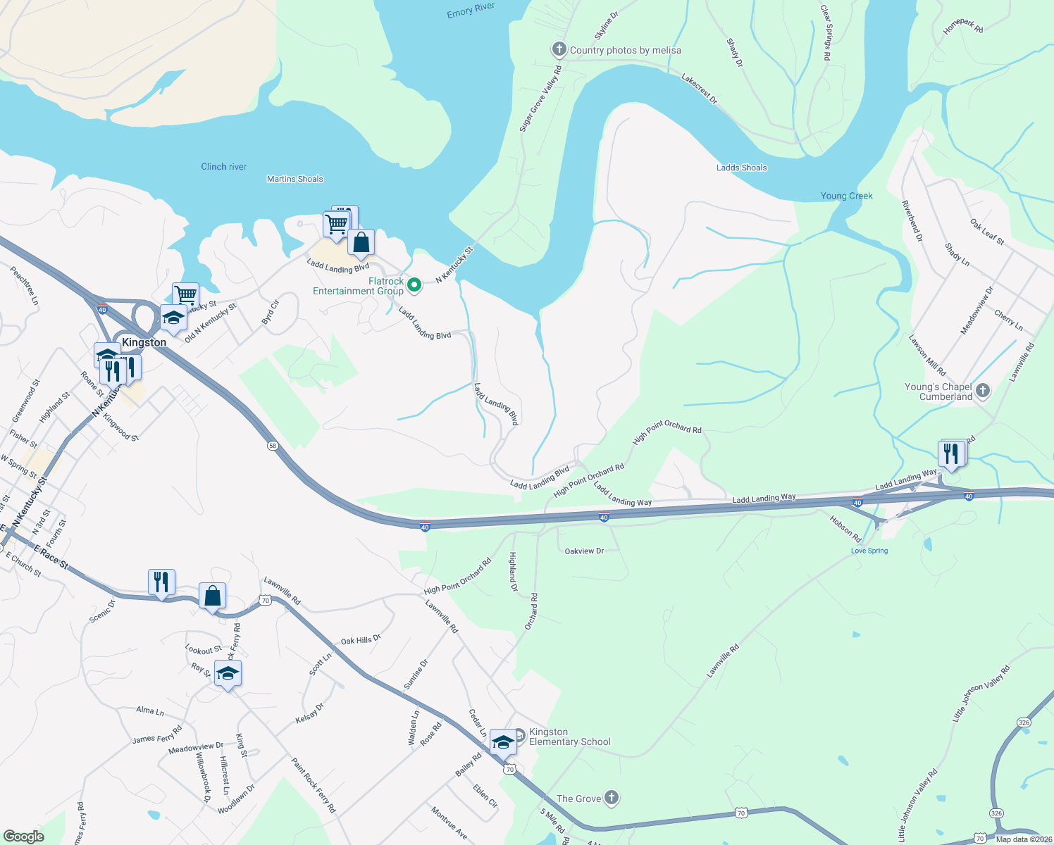 map of restaurants, bars, coffee shops, grocery stores, and more near 1002 Northbridge Close in Kingston
