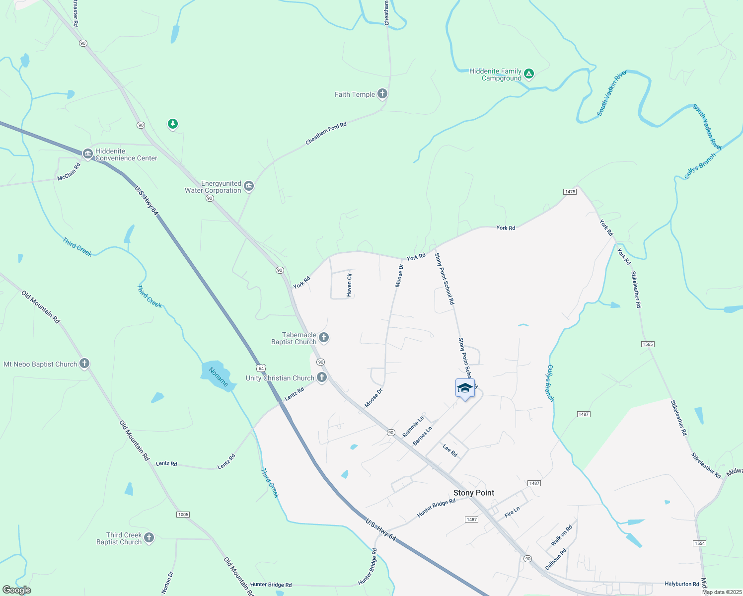 map of restaurants, bars, coffee shops, grocery stores, and more near 556 Moose Drive in Stony Point