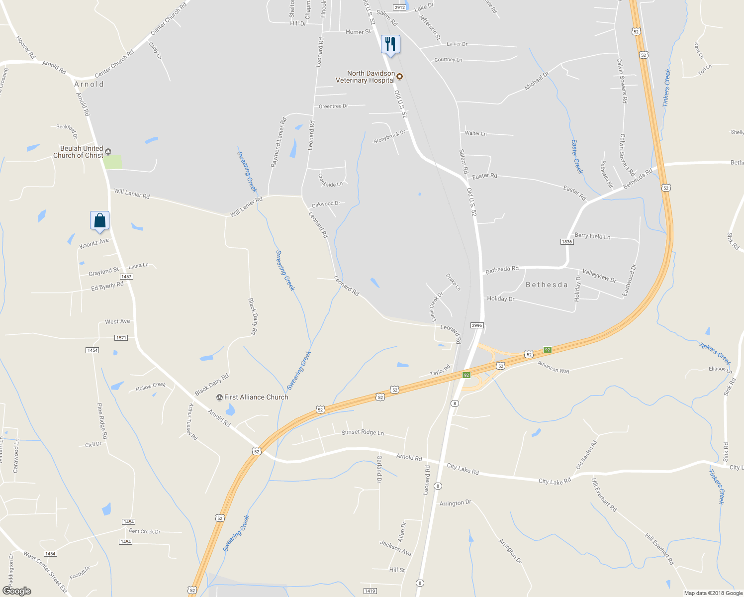 map of restaurants, bars, coffee shops, grocery stores, and more near 2214 Leonard Road in Lexington