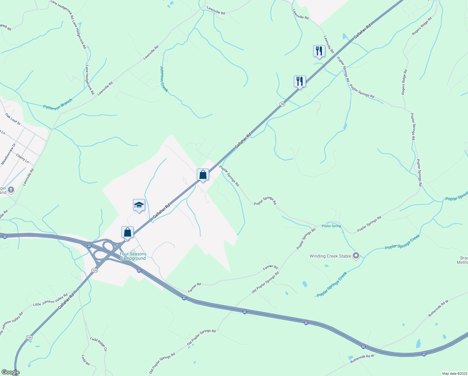map of restaurants, bars, coffee shops, grocery stores, and more near 138 Poplar Springs Road in Kingston