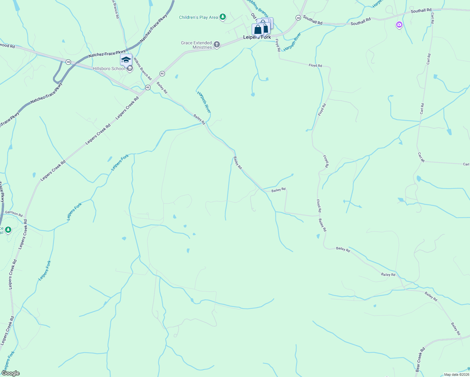 map of restaurants, bars, coffee shops, grocery stores, and more near 3385 Bailey Road in Franklin