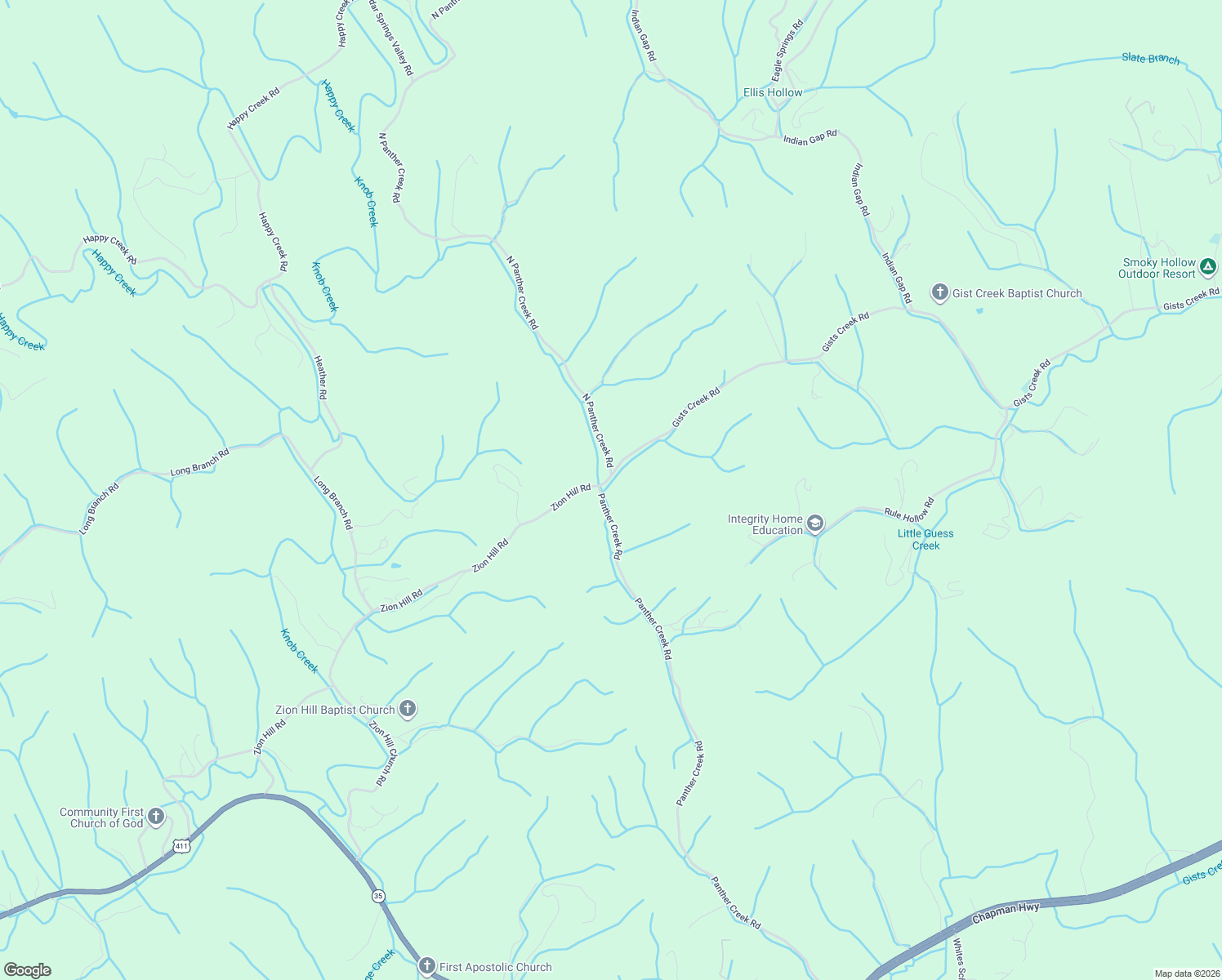 map of restaurants, bars, coffee shops, grocery stores, and more near 1595 Gists Creek Road in Sevierville