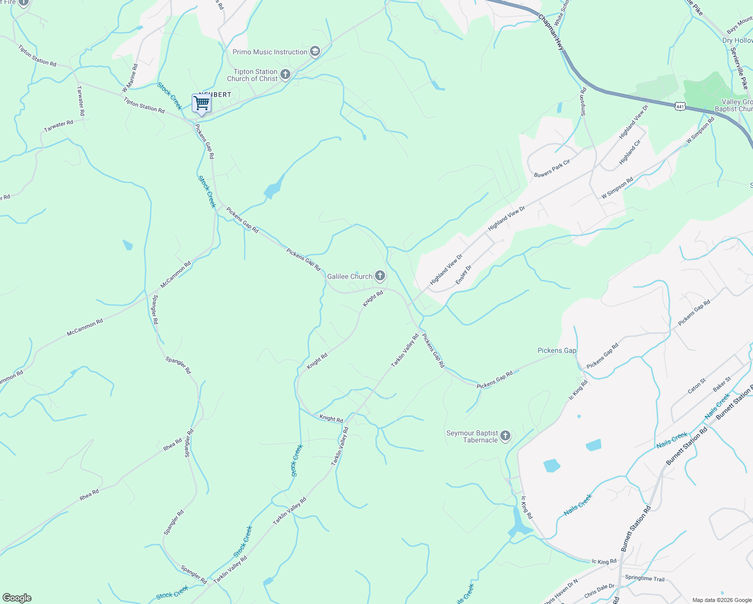 map of restaurants, bars, coffee shops, grocery stores, and more near 710 Knight Road in Knoxville