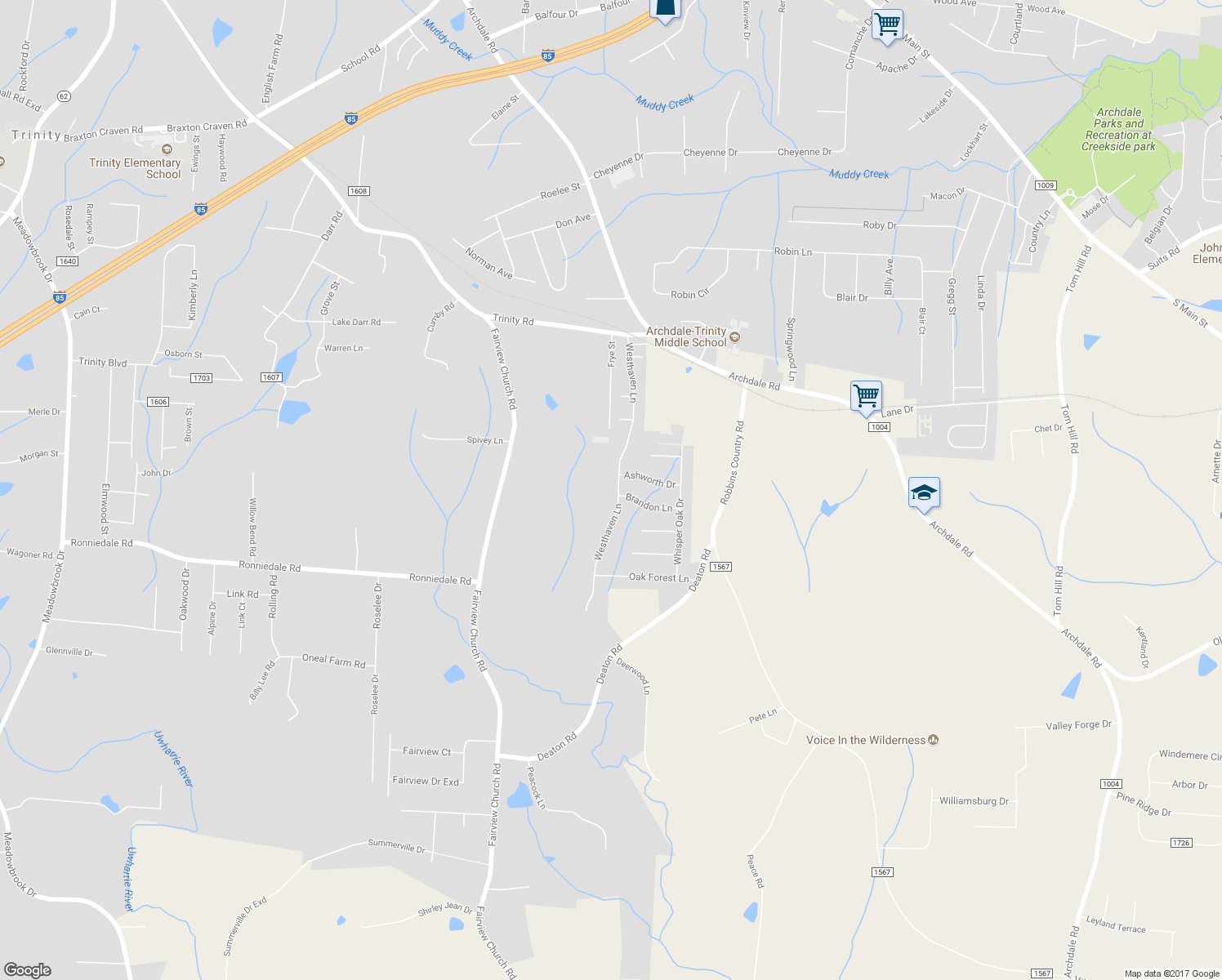 map of restaurants, bars, coffee shops, grocery stores, and more near 4908 Westhaven Lane in Trinity