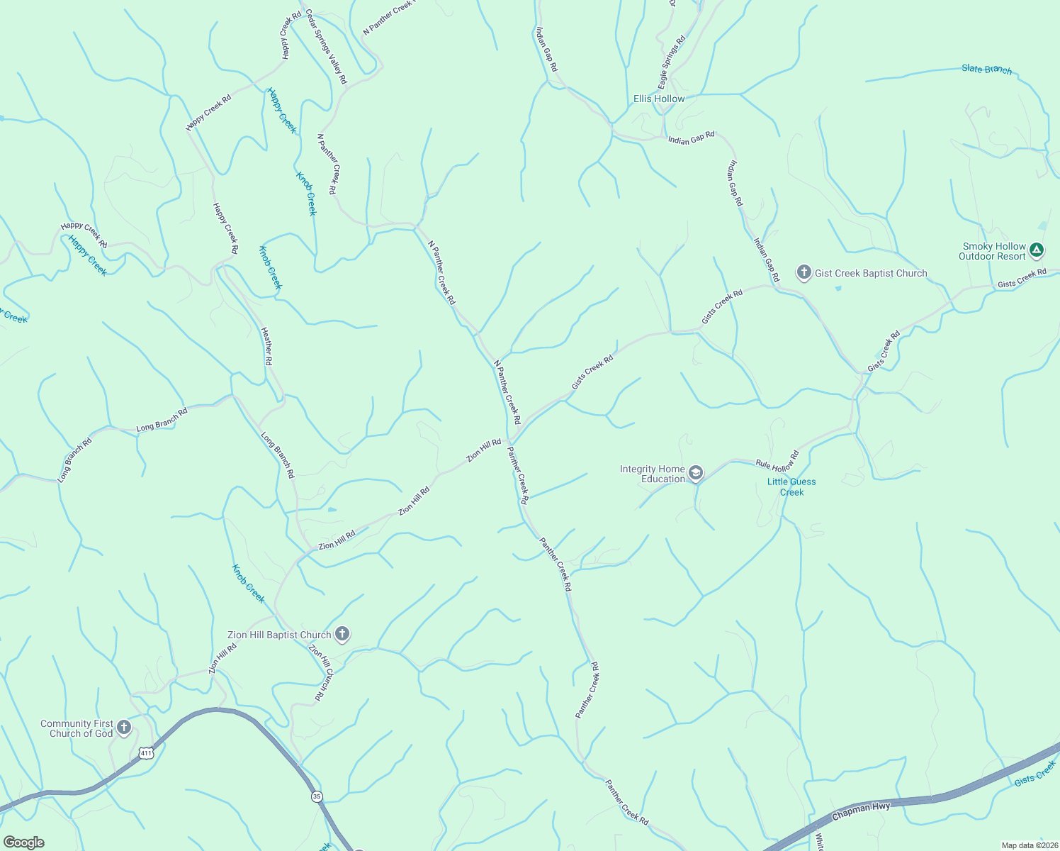 map of restaurants, bars, coffee shops, grocery stores, and more near 1595 Gists Creek Road in Sevierville