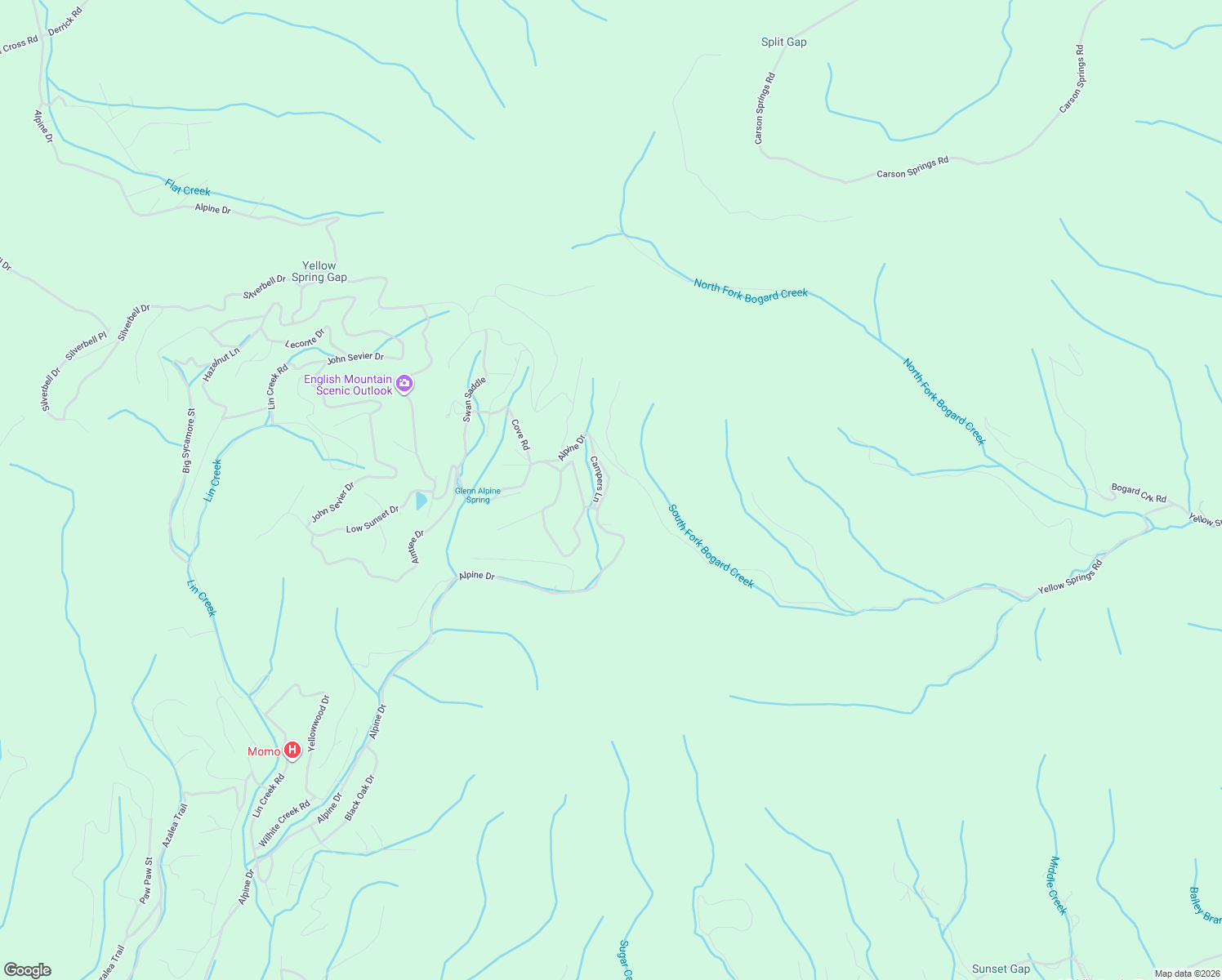 map of restaurants, bars, coffee shops, grocery stores, and more near 1215 Alpine Drive in Sevierville