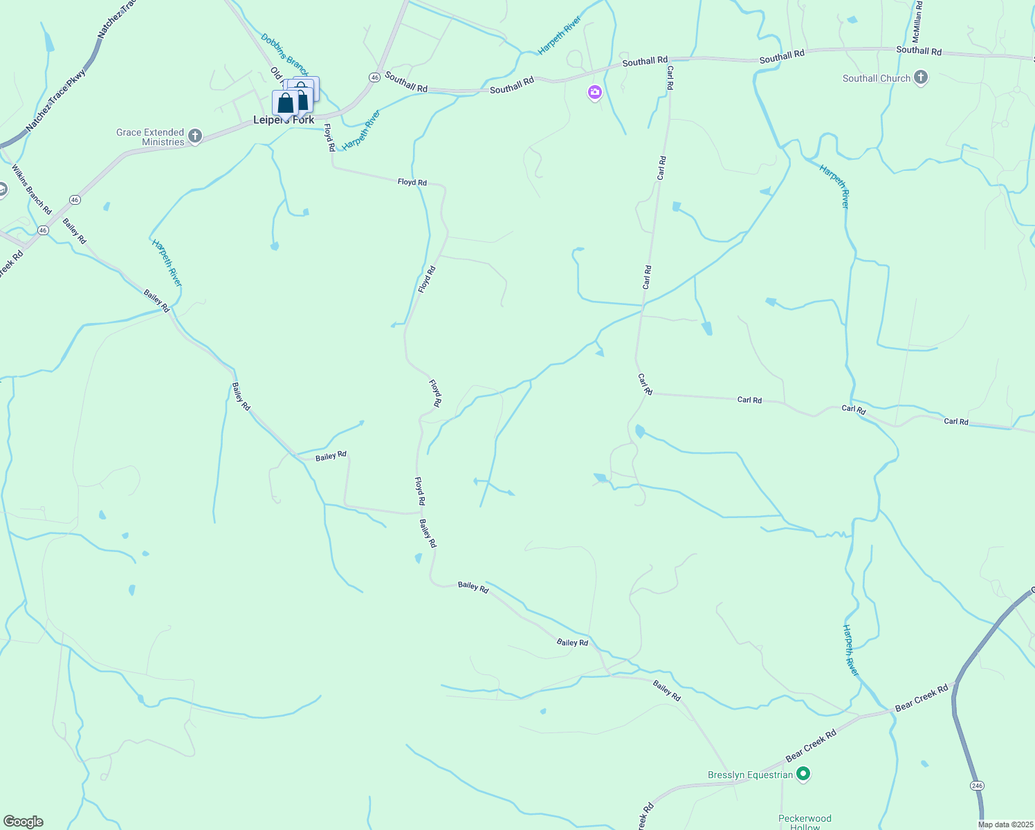 map of restaurants, bars, coffee shops, grocery stores, and more near 3400 Floyd Road in Franklin