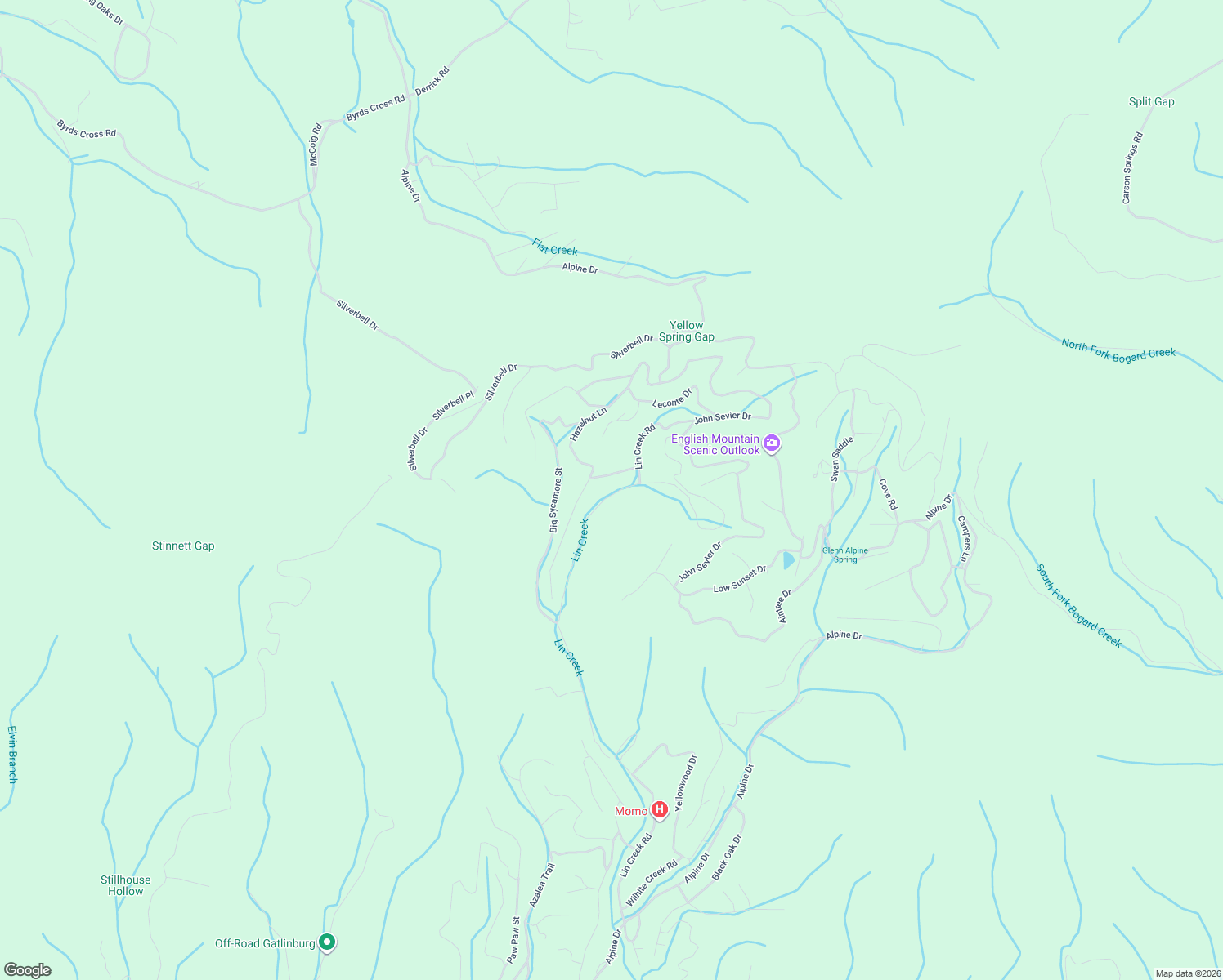 map of restaurants, bars, coffee shops, grocery stores, and more near Buckeye Road in Sevierville