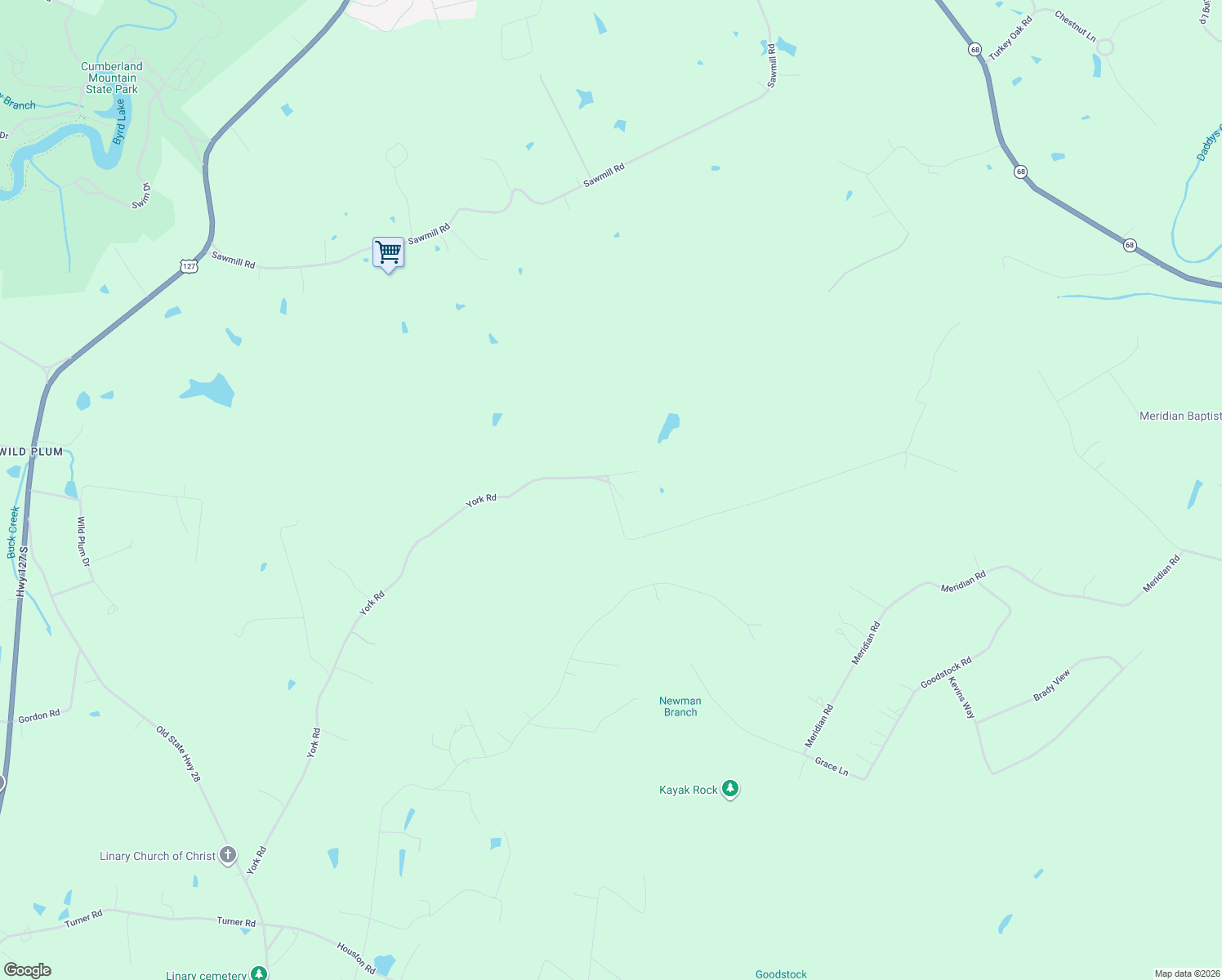 map of restaurants, bars, coffee shops, grocery stores, and more near 1774 York Road in Crossville