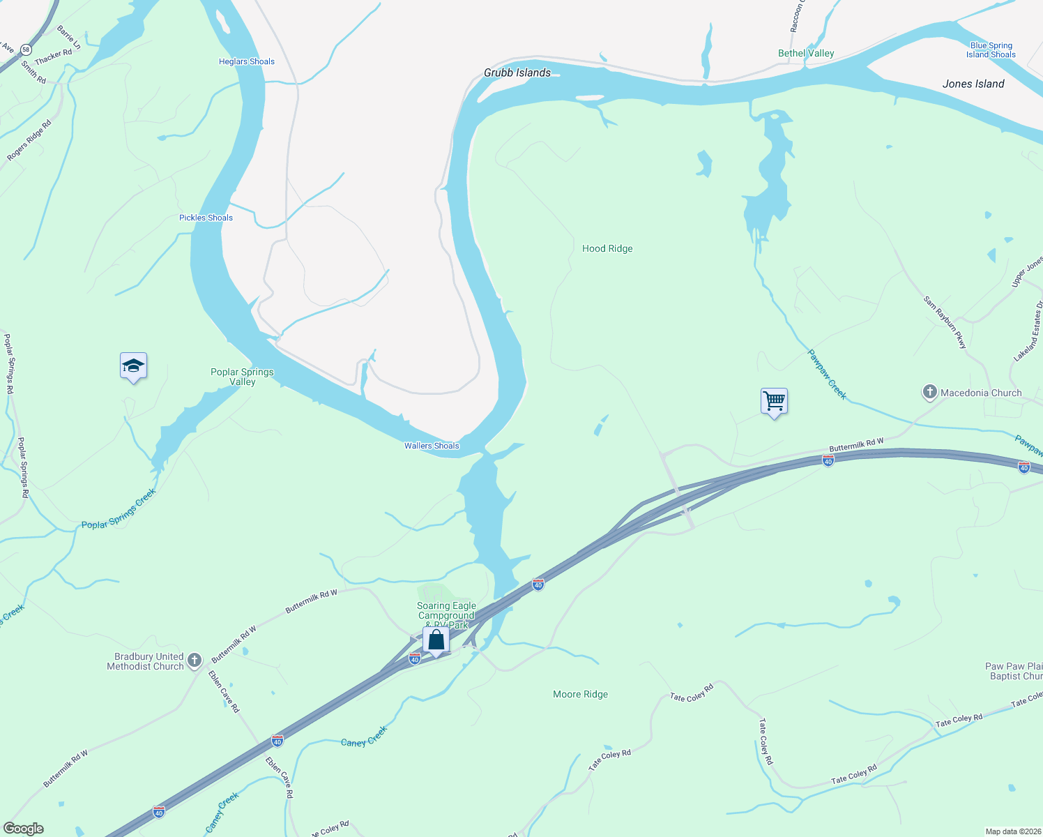map of restaurants, bars, coffee shops, grocery stores, and more near 247 Blackburn Lane in Lenoir City