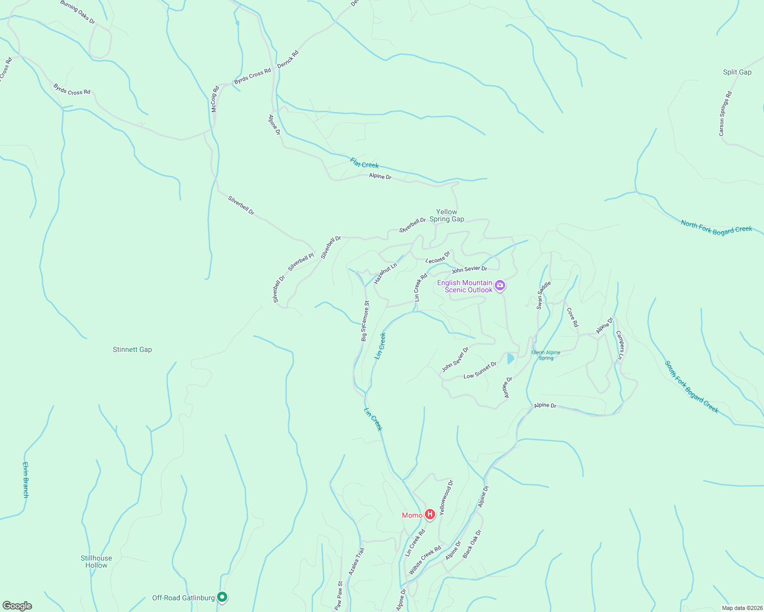 map of restaurants, bars, coffee shops, grocery stores, and more near Buckeye Road in Sevierville