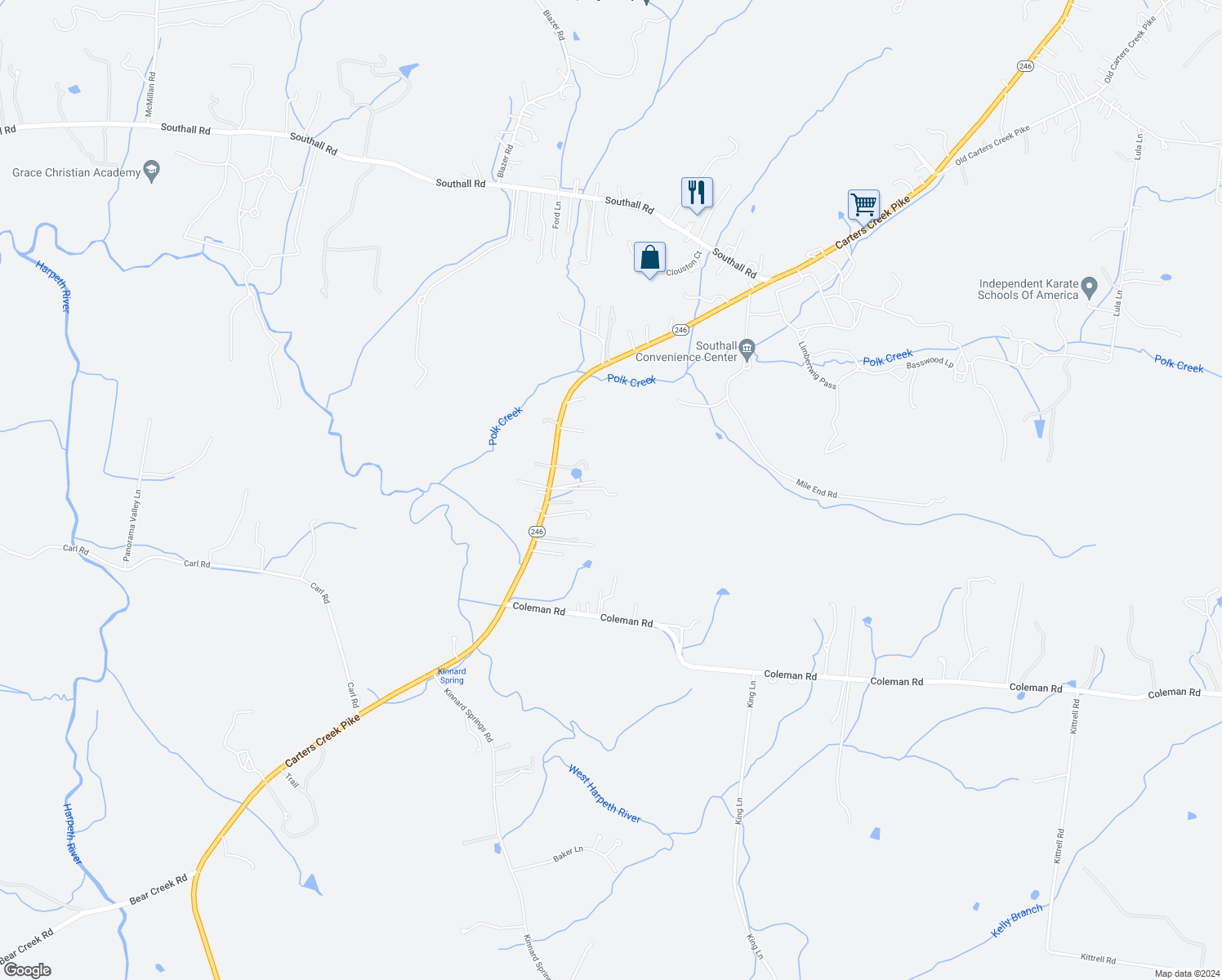 map of restaurants, bars, coffee shops, grocery stores, and more near 3000 Carters Creek Pike in Franklin