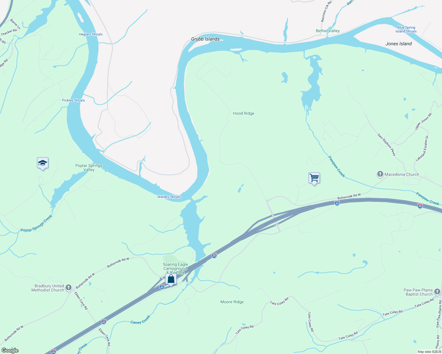 map of restaurants, bars, coffee shops, grocery stores, and more near 247 Blackburn Lane in Lenoir City