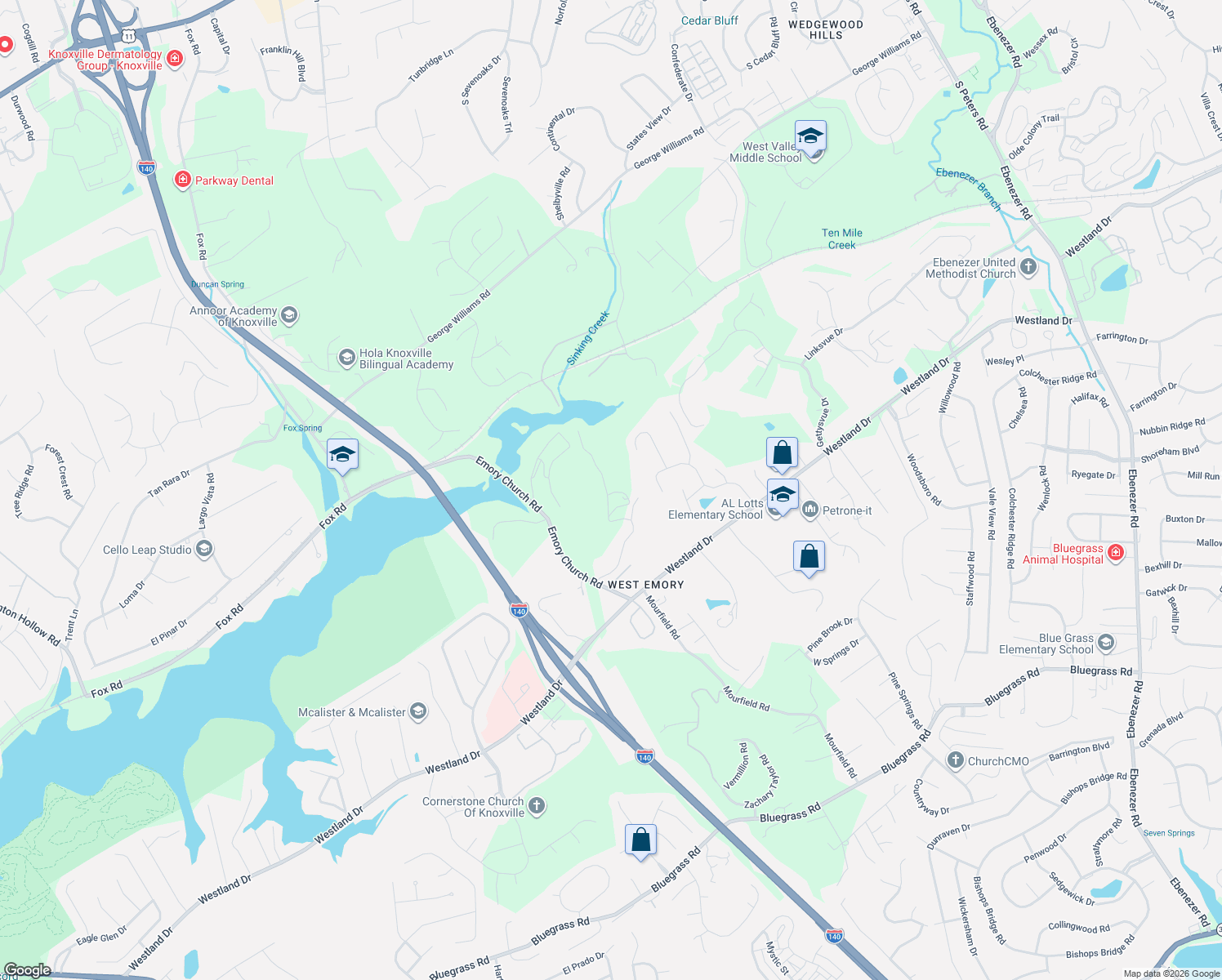 map of restaurants, bars, coffee shops, grocery stores, and more near 1011 Henderson Lane in Knoxville
