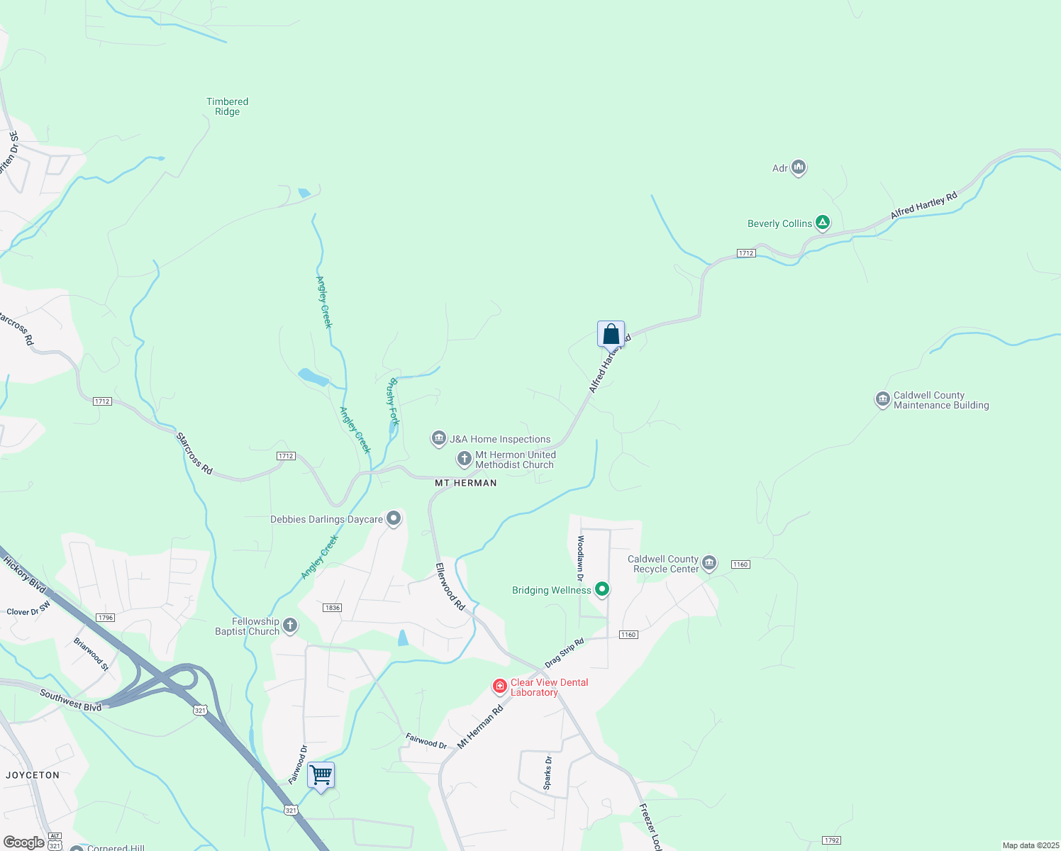 map of restaurants, bars, coffee shops, grocery stores, and more near 2064 Enlos Place in Lenoir