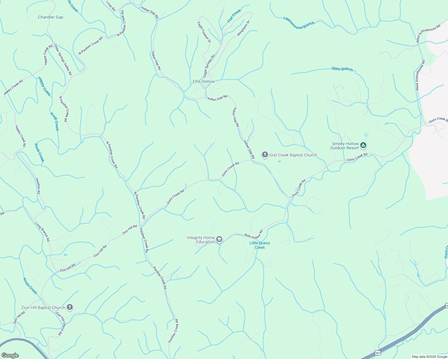 map of restaurants, bars, coffee shops, grocery stores, and more near 1341 Gists Creek Road in Sevierville