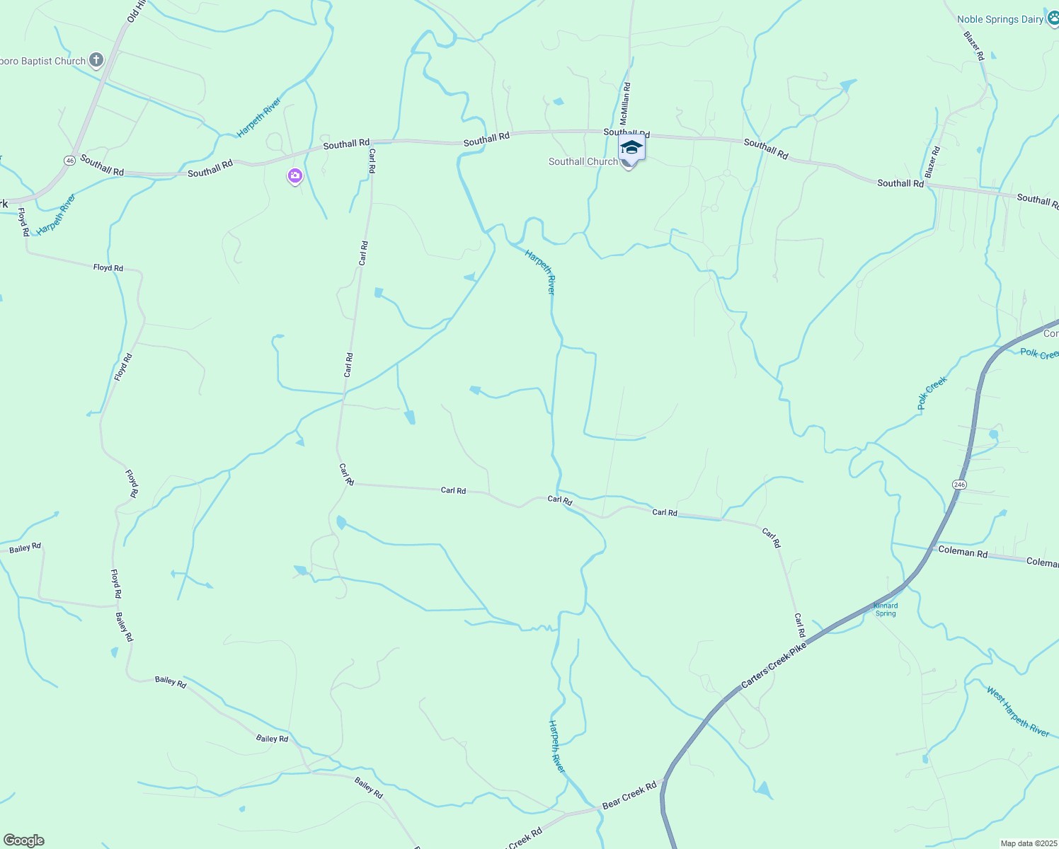 map of restaurants, bars, coffee shops, grocery stores, and more near 3240 Carl Road in Franklin