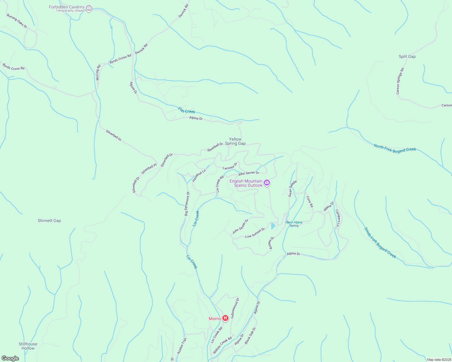 map of restaurants, bars, coffee shops, grocery stores, and more near Lin Creek Road in Sevierville