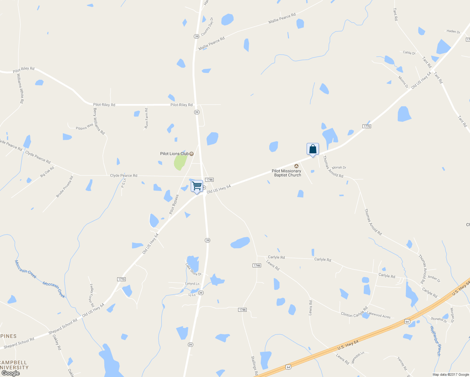 map of restaurants, bars, coffee shops, grocery stores, and more near 4800 Old US Highway 64 in Zebulon