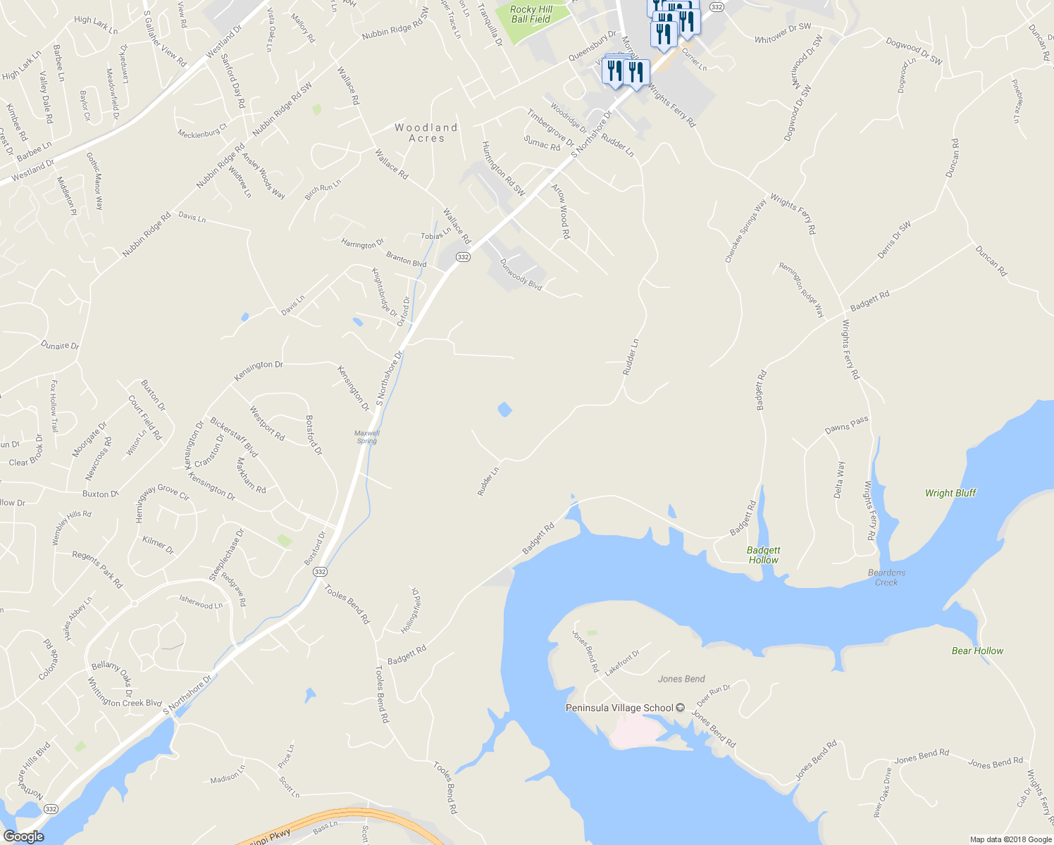 map of restaurants, bars, coffee shops, grocery stores, and more near 1919 Rudder Lane in Knoxville