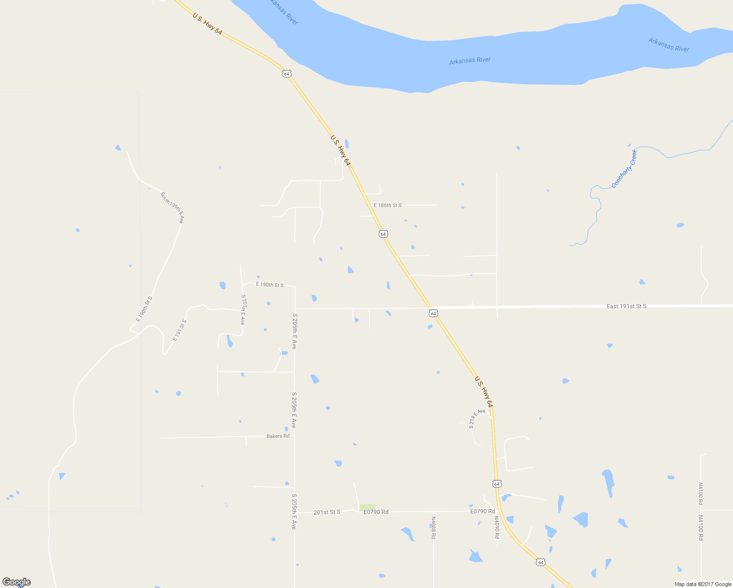map of restaurants, bars, coffee shops, grocery stores, and more near 21081 East 191st Street South in Haskell