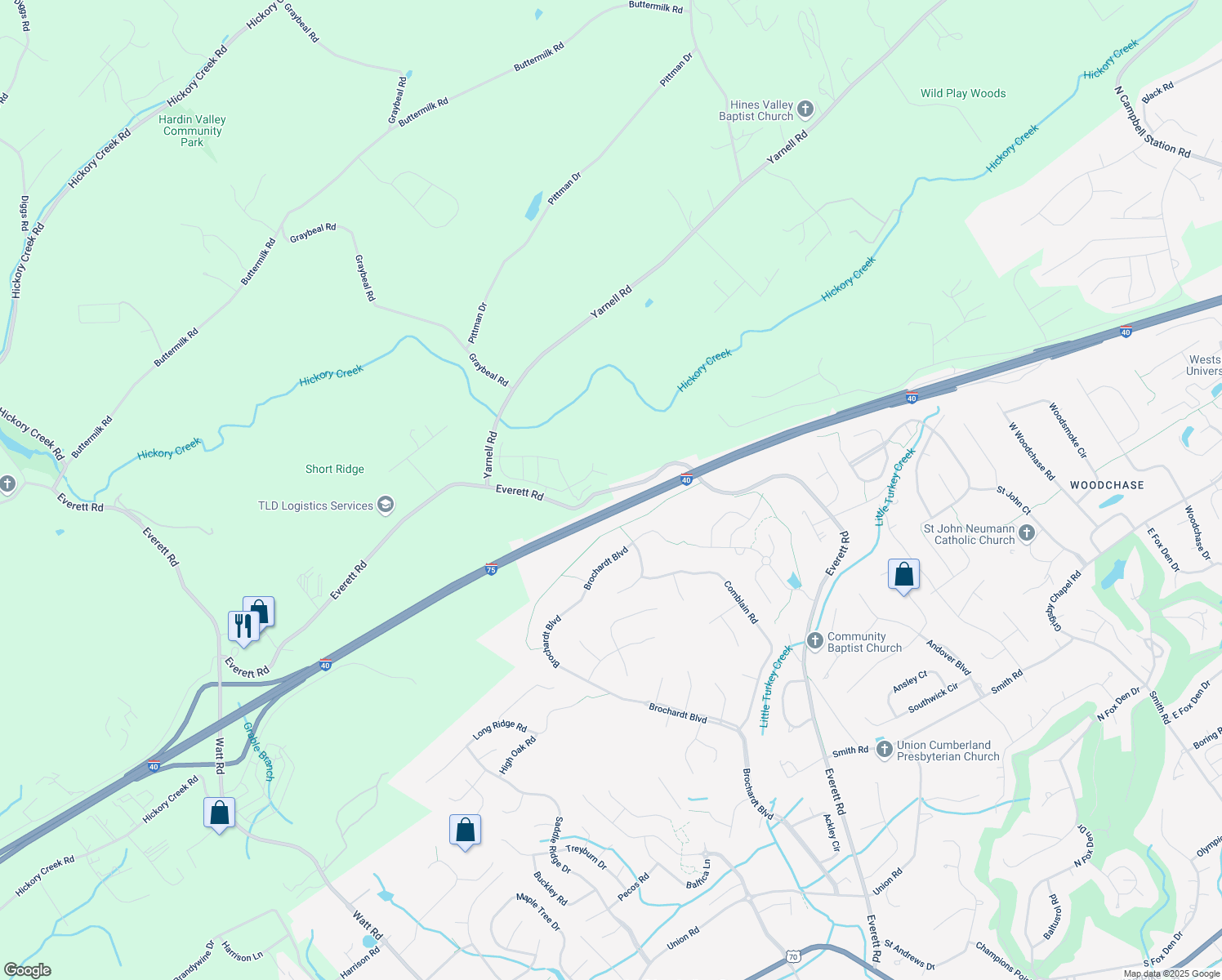 map of restaurants, bars, coffee shops, grocery stores, and more near 1032 Everett Road in Knoxville