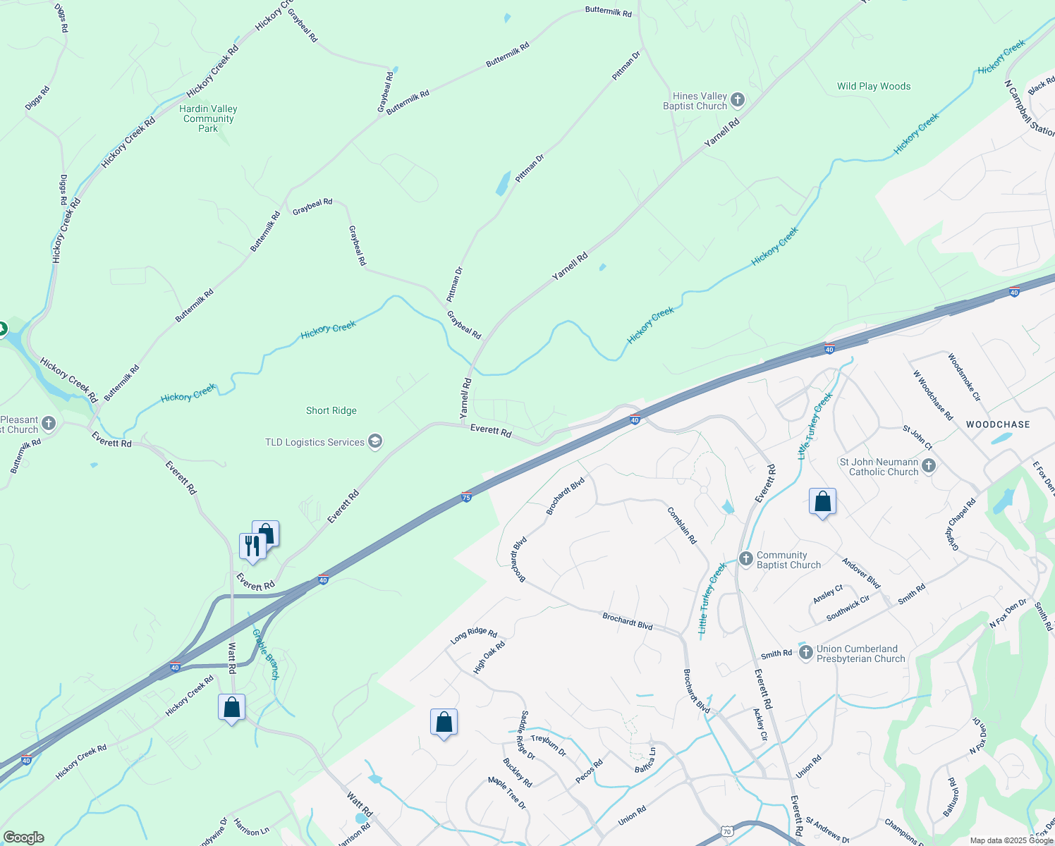 map of restaurants, bars, coffee shops, grocery stores, and more near 1032-1198 Everett Rd in Knoxville