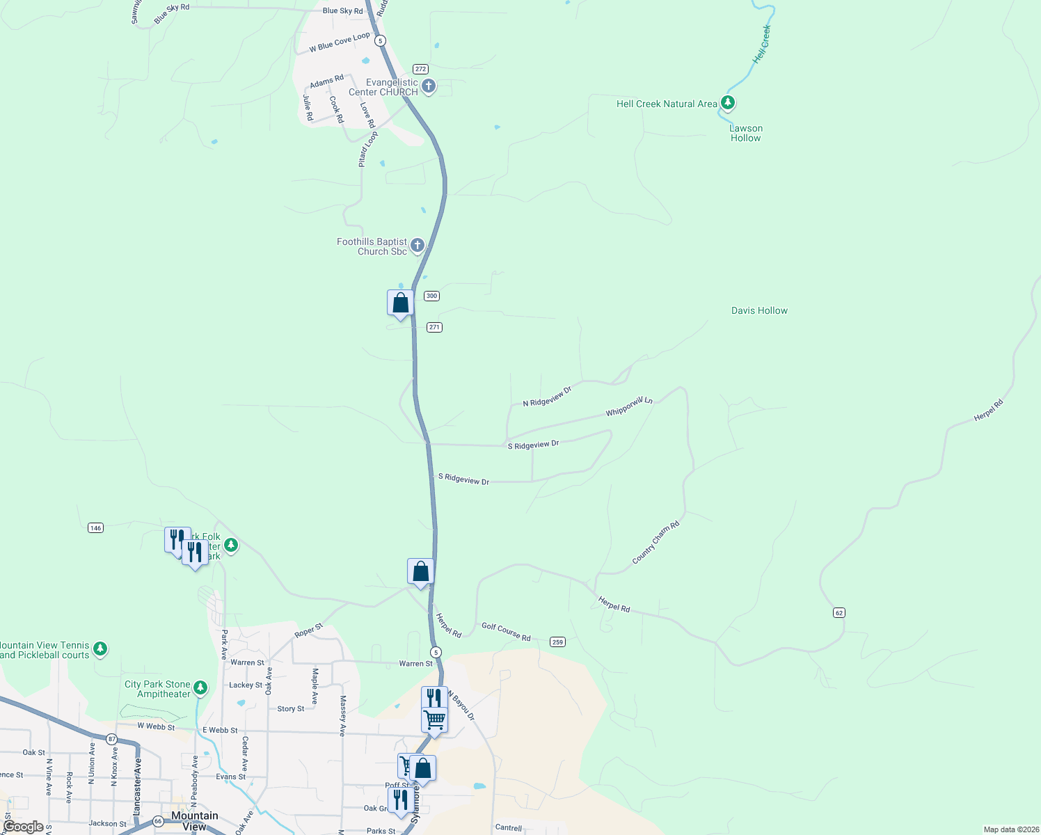 map of restaurants, bars, coffee shops, grocery stores, and more near 565 North Ridgeview Drive in Mountain View