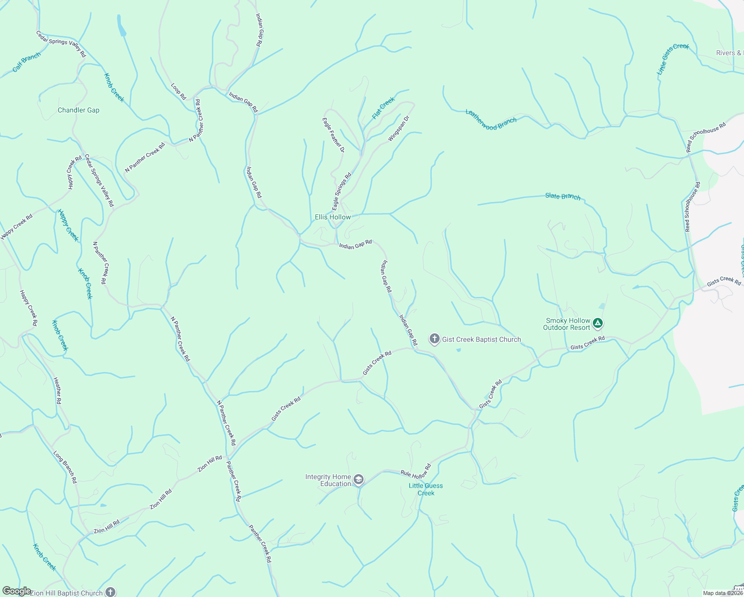map of restaurants, bars, coffee shops, grocery stores, and more near 505 Indian Gap Road in Sevierville