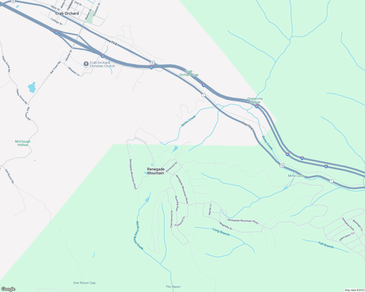 map of restaurants, bars, coffee shops, grocery stores, and more near 204 Moytoy Road in Crab Orchard
