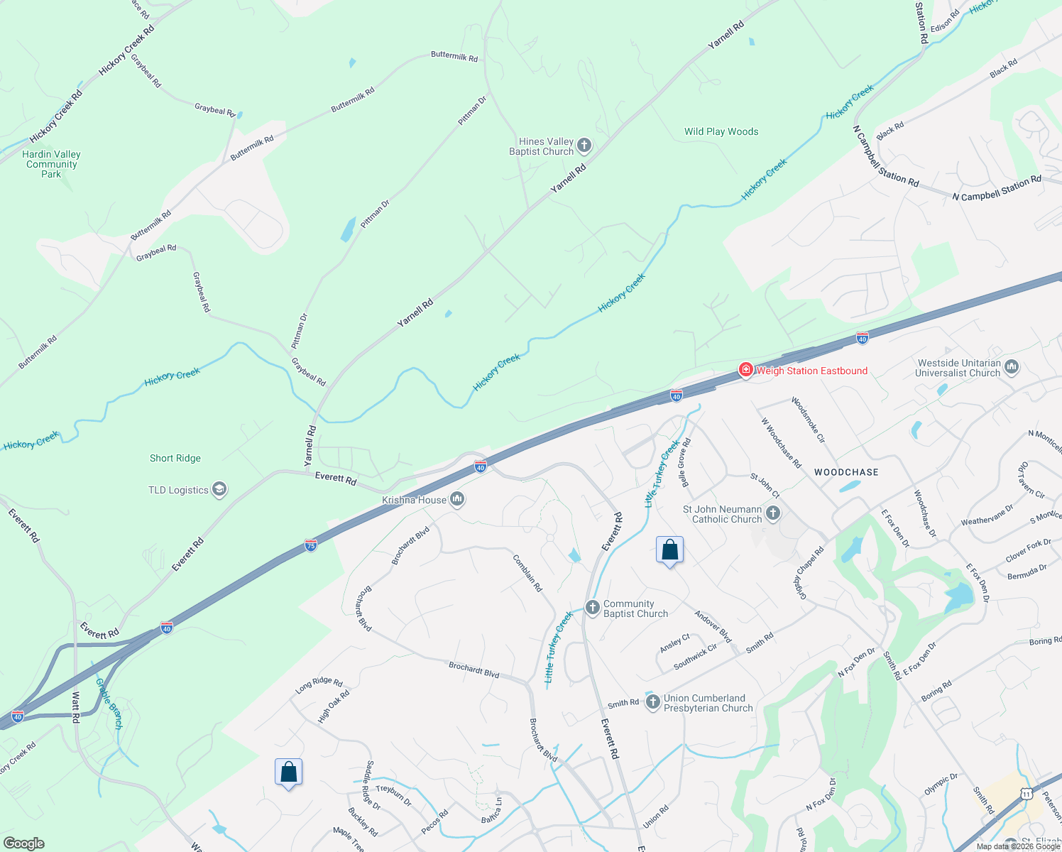 map of restaurants, bars, coffee shops, grocery stores, and more near 740 Everett Road in Knoxville