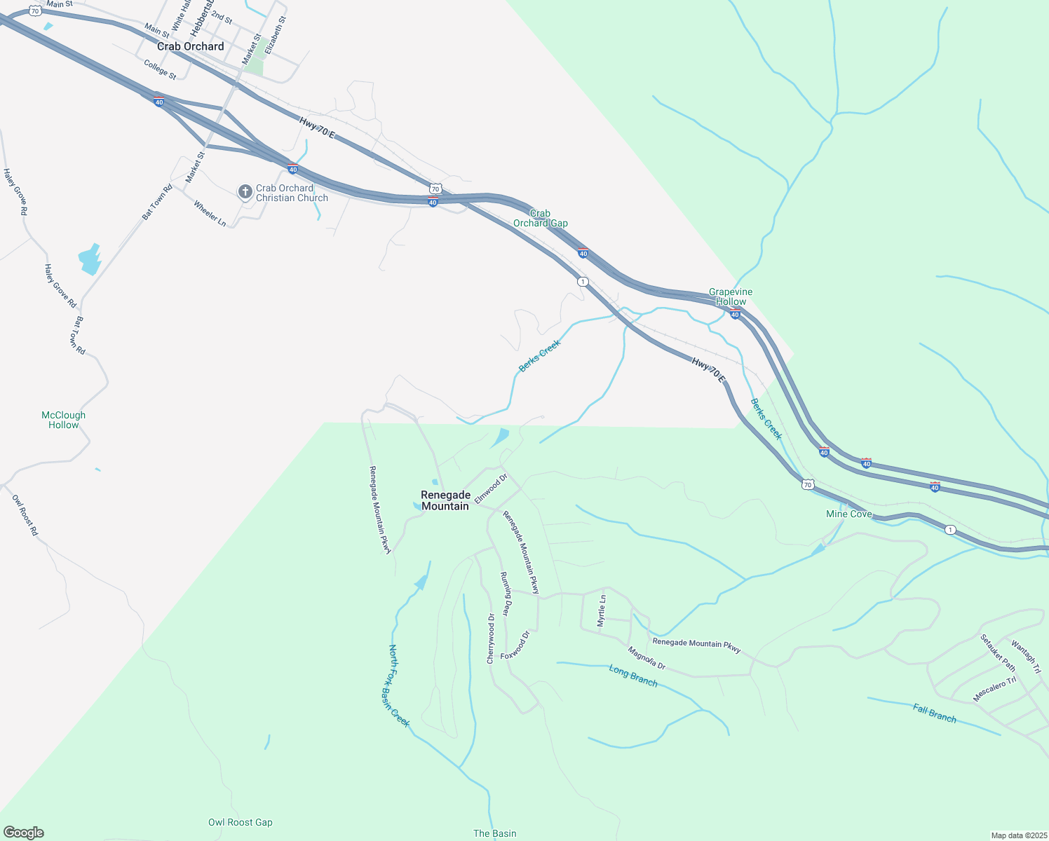 map of restaurants, bars, coffee shops, grocery stores, and more near 204 Moytoy Road in Crab Orchard