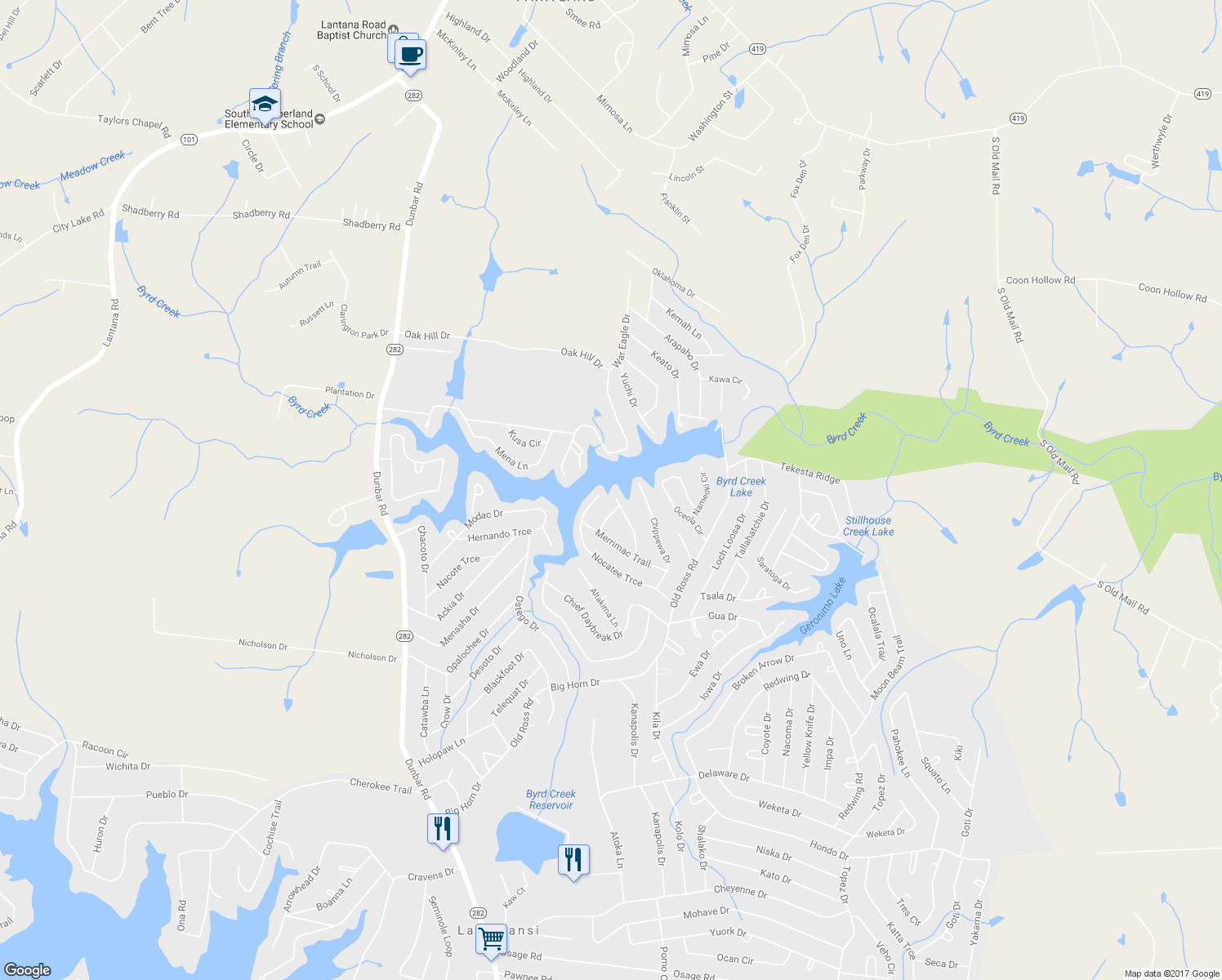 map of restaurants, bars, coffee shops, grocery stores, and more near 527 Mica Circle in Crossville