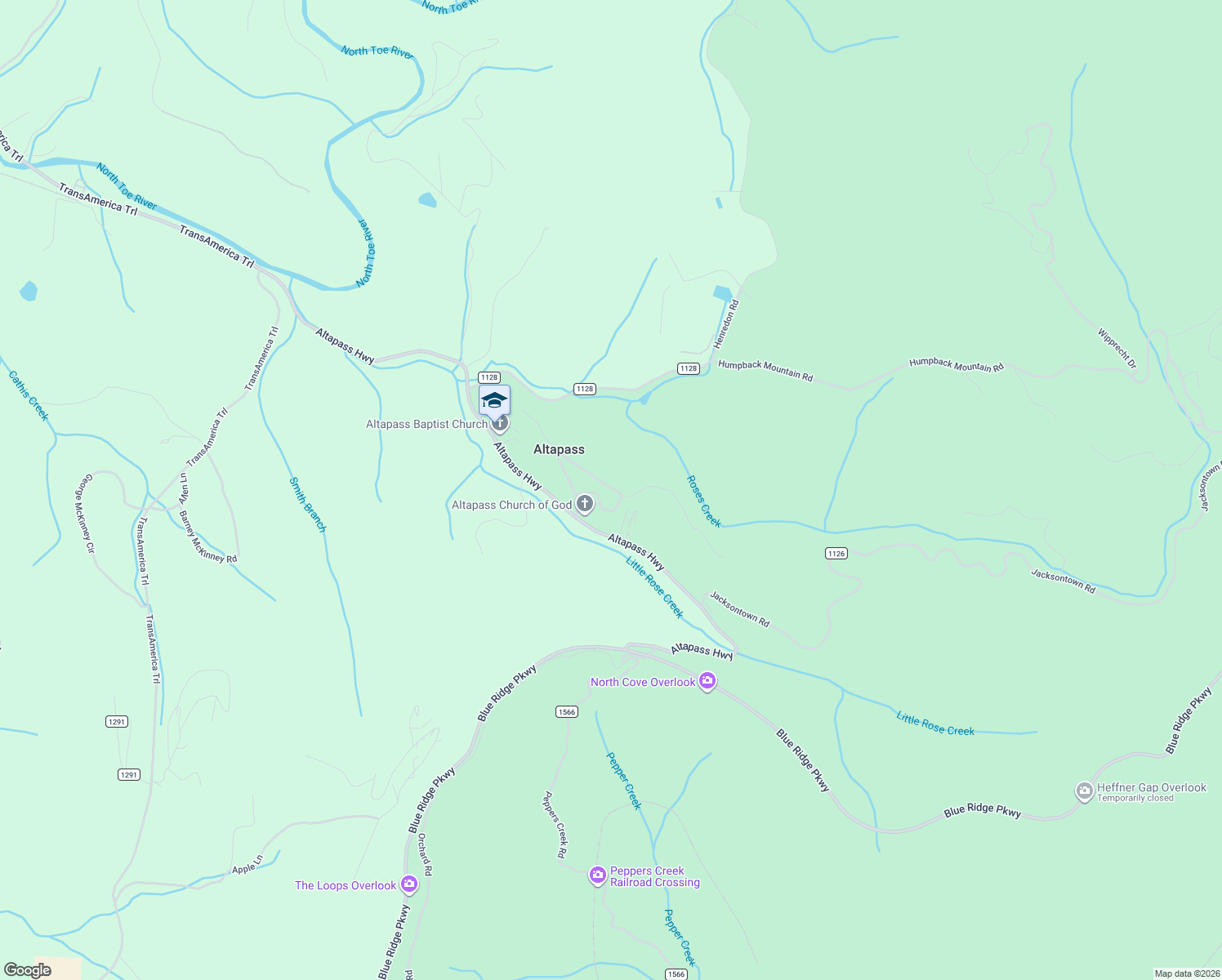 map of restaurants, bars, coffee shops, grocery stores, and more near 362 Altapass Church of God Road in Spruce Pine