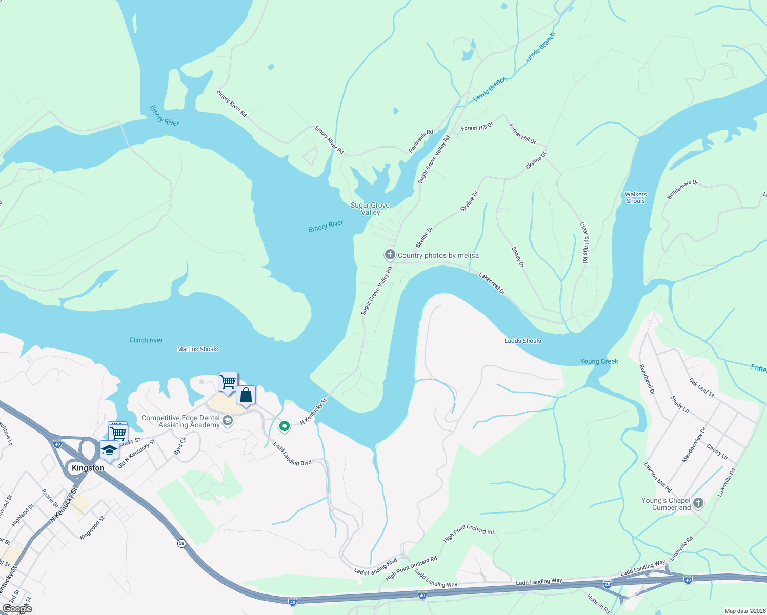 map of restaurants, bars, coffee shops, grocery stores, and more near 110 Lakeview Drive in Harriman
