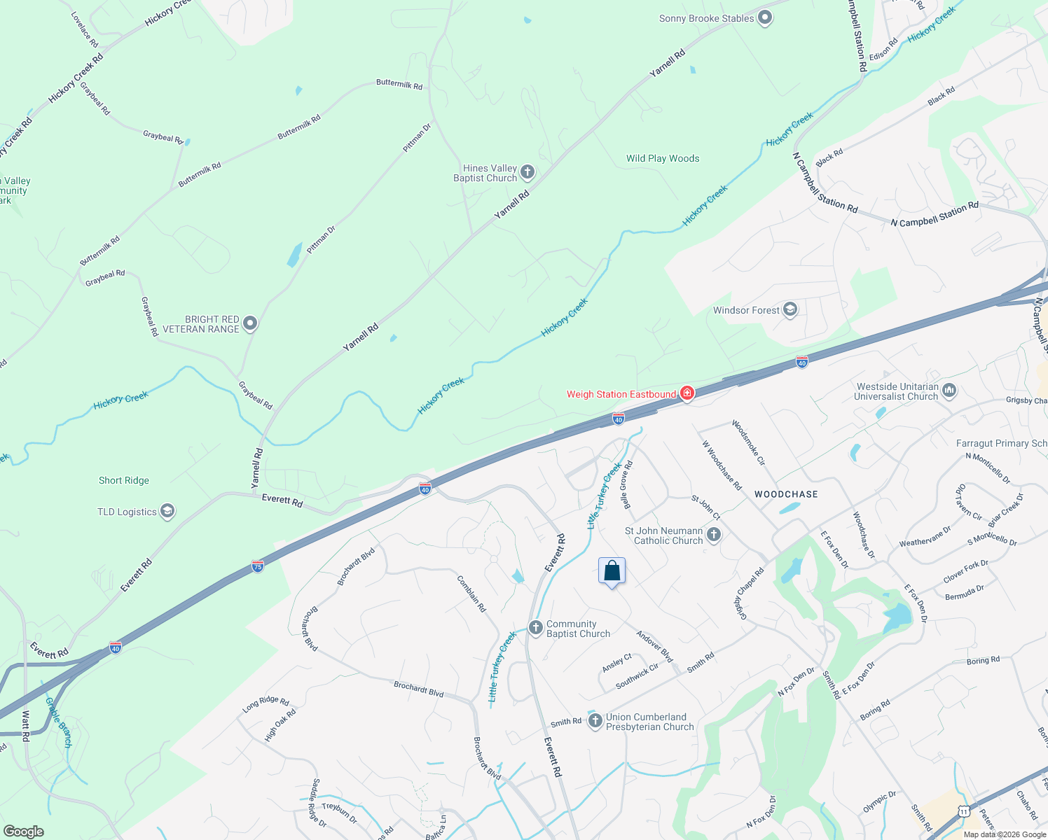 map of restaurants, bars, coffee shops, grocery stores, and more near 12215 Hatmaker Lane in Knoxville
