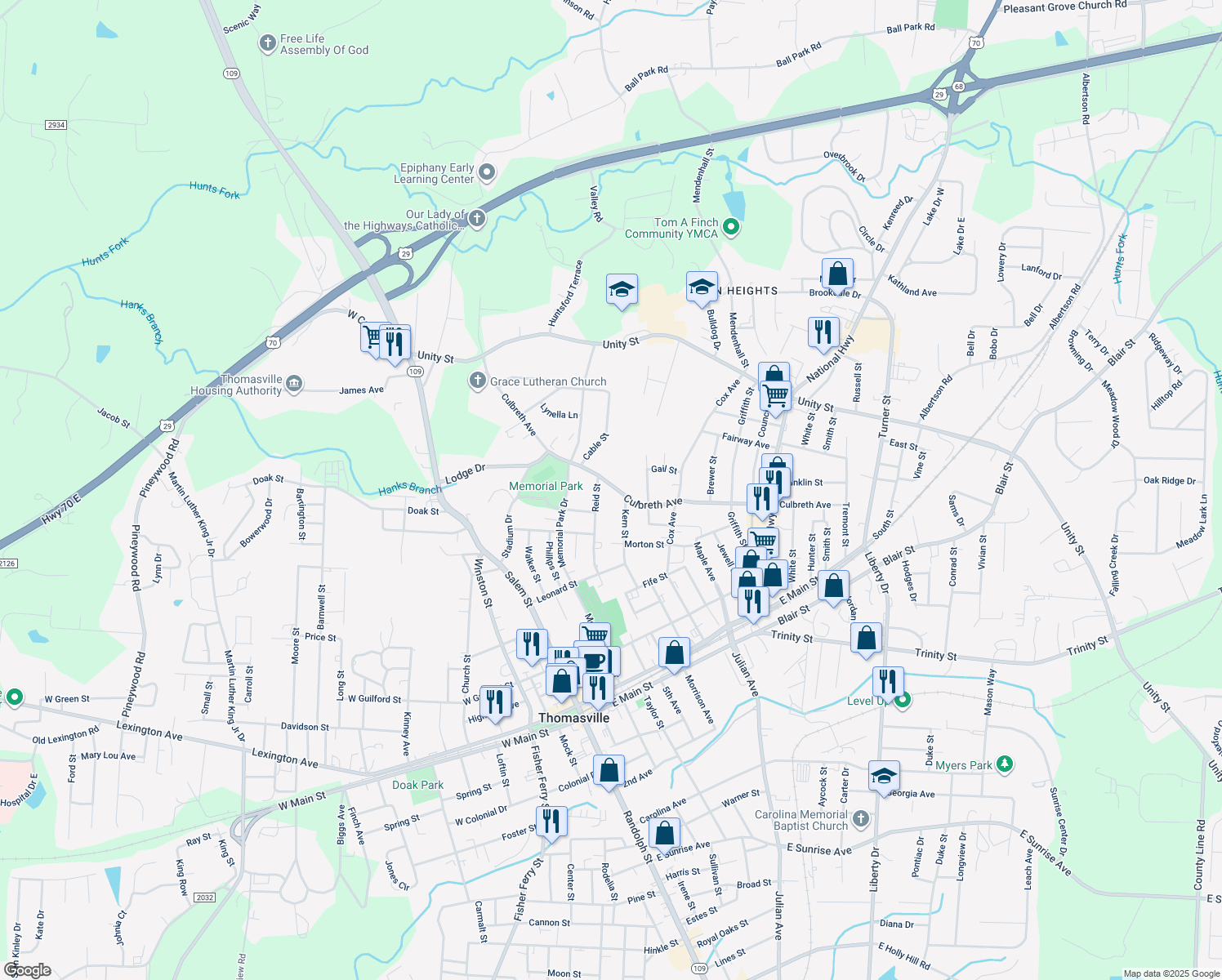 map of restaurants, bars, coffee shops, grocery stores, and more near 309 Culbreth Avenue in Thomasville