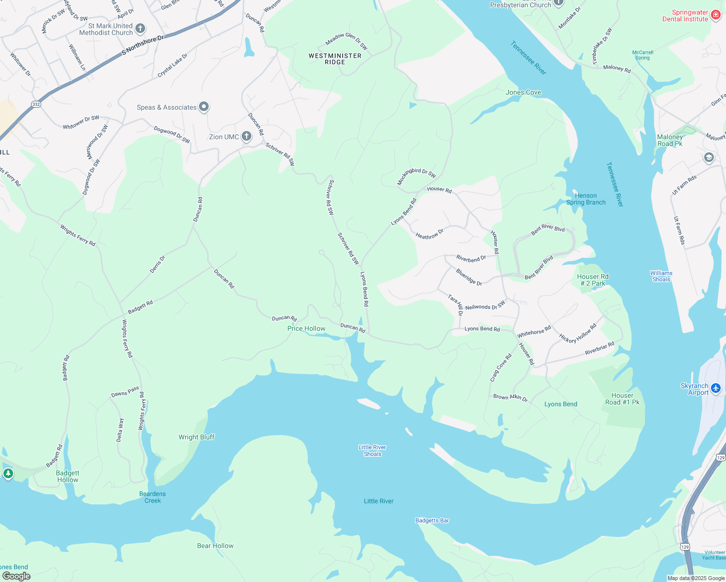 map of restaurants, bars, coffee shops, grocery stores, and more near 2009 Lyons Bend Road in Knoxville