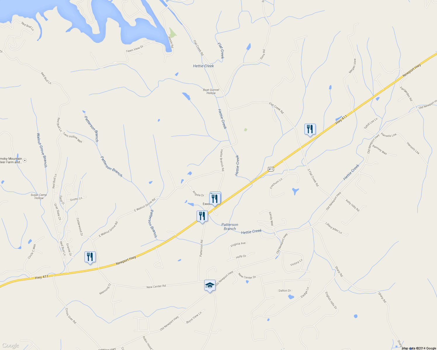 map of restaurants, bars, coffee shops, grocery stores, and more near 2860 East Walnut Grove Road in Sevierville