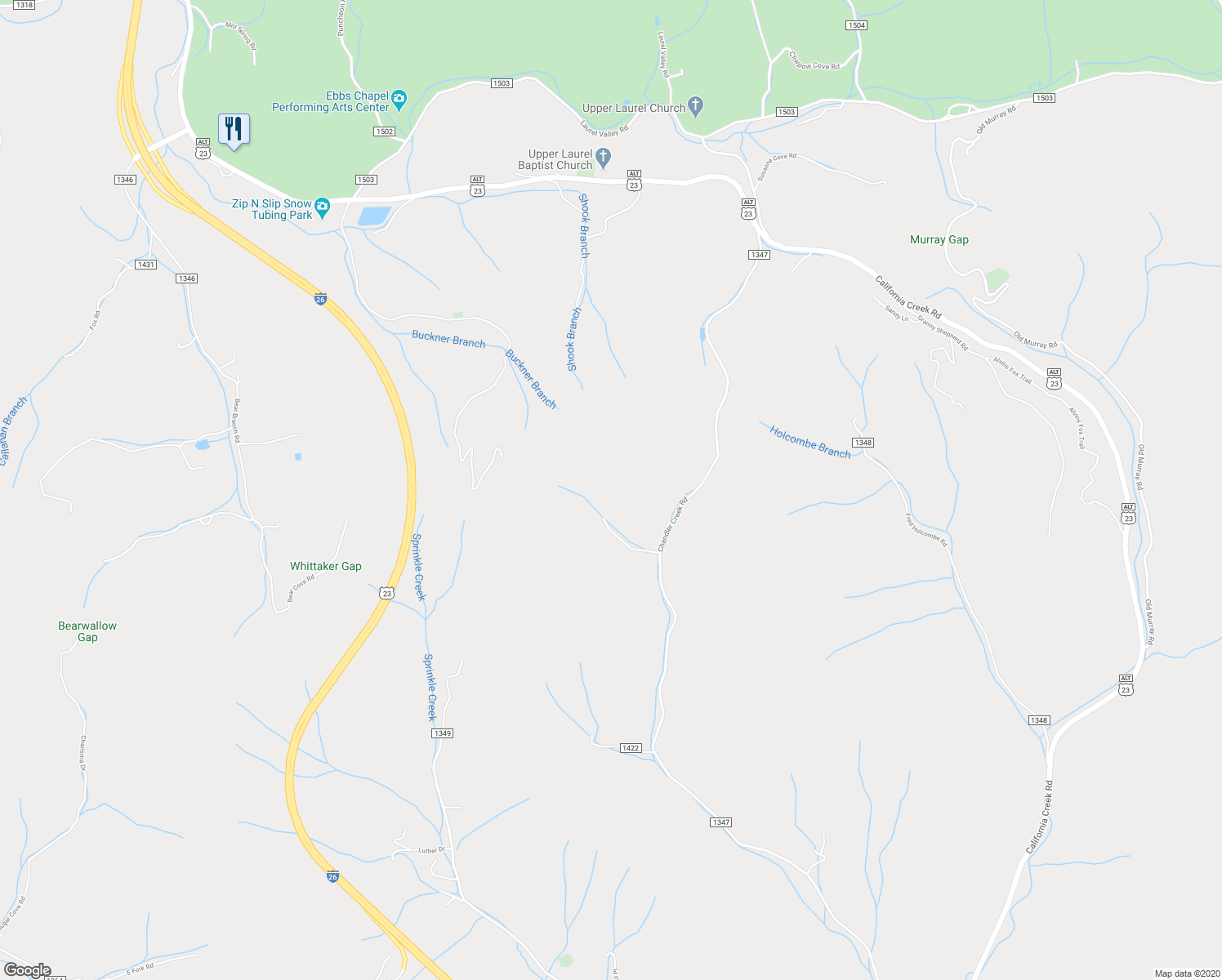 map of restaurants, bars, coffee shops, grocery stores, and more near 2057 Chandler Creek Road in Mars Hill