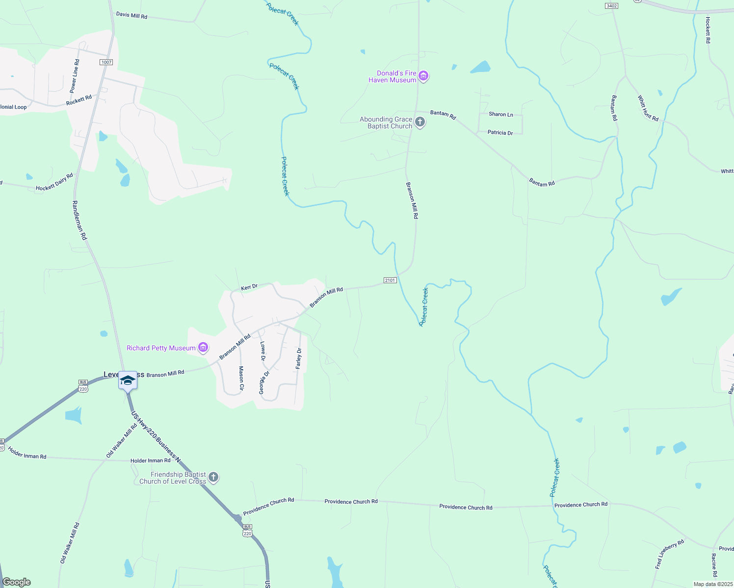 map of restaurants, bars, coffee shops, grocery stores, and more near 866 Branson Mill Road in Randleman