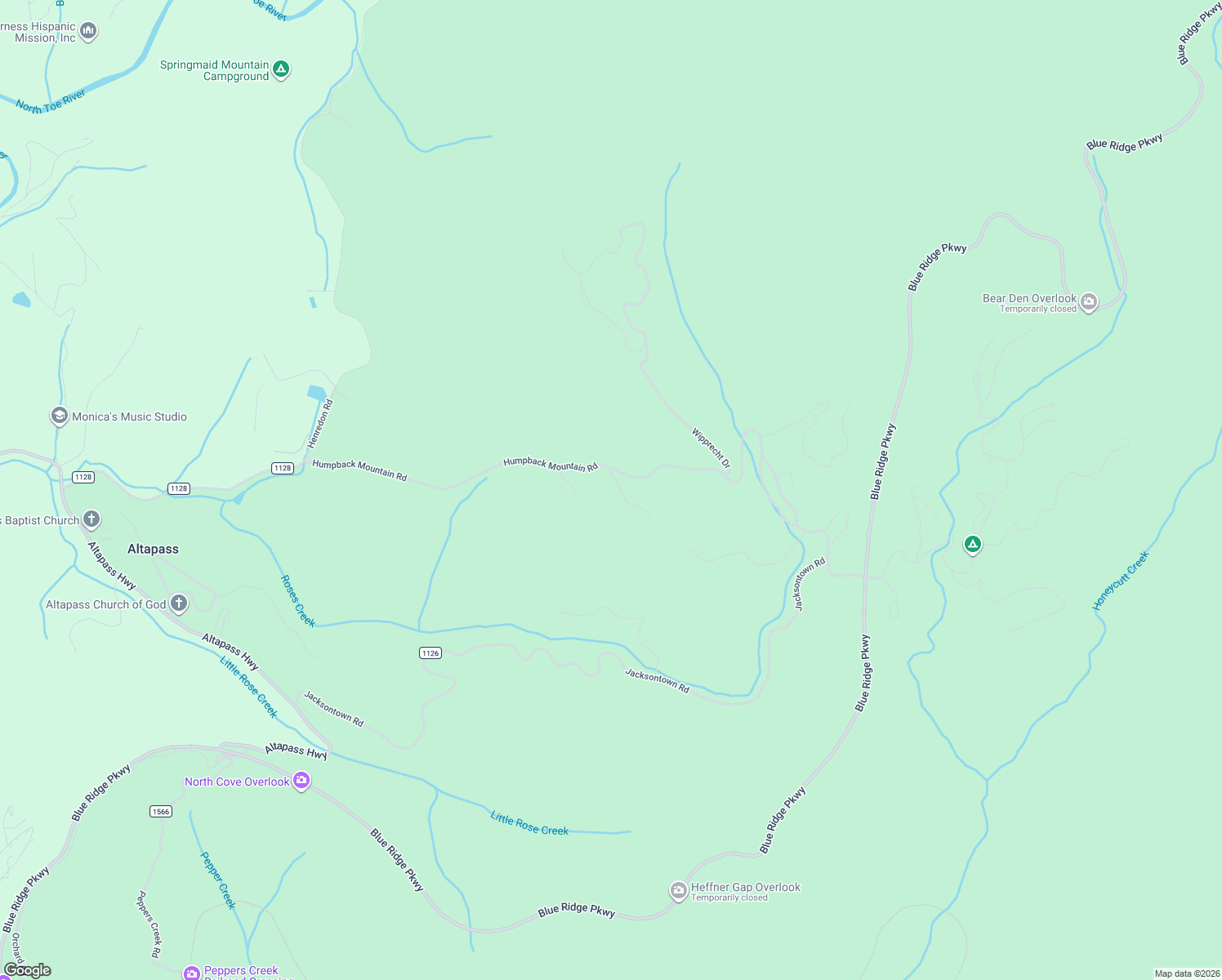 map of restaurants, bars, coffee shops, grocery stores, and more near 1656 State Road 1128 in Spruce Pine