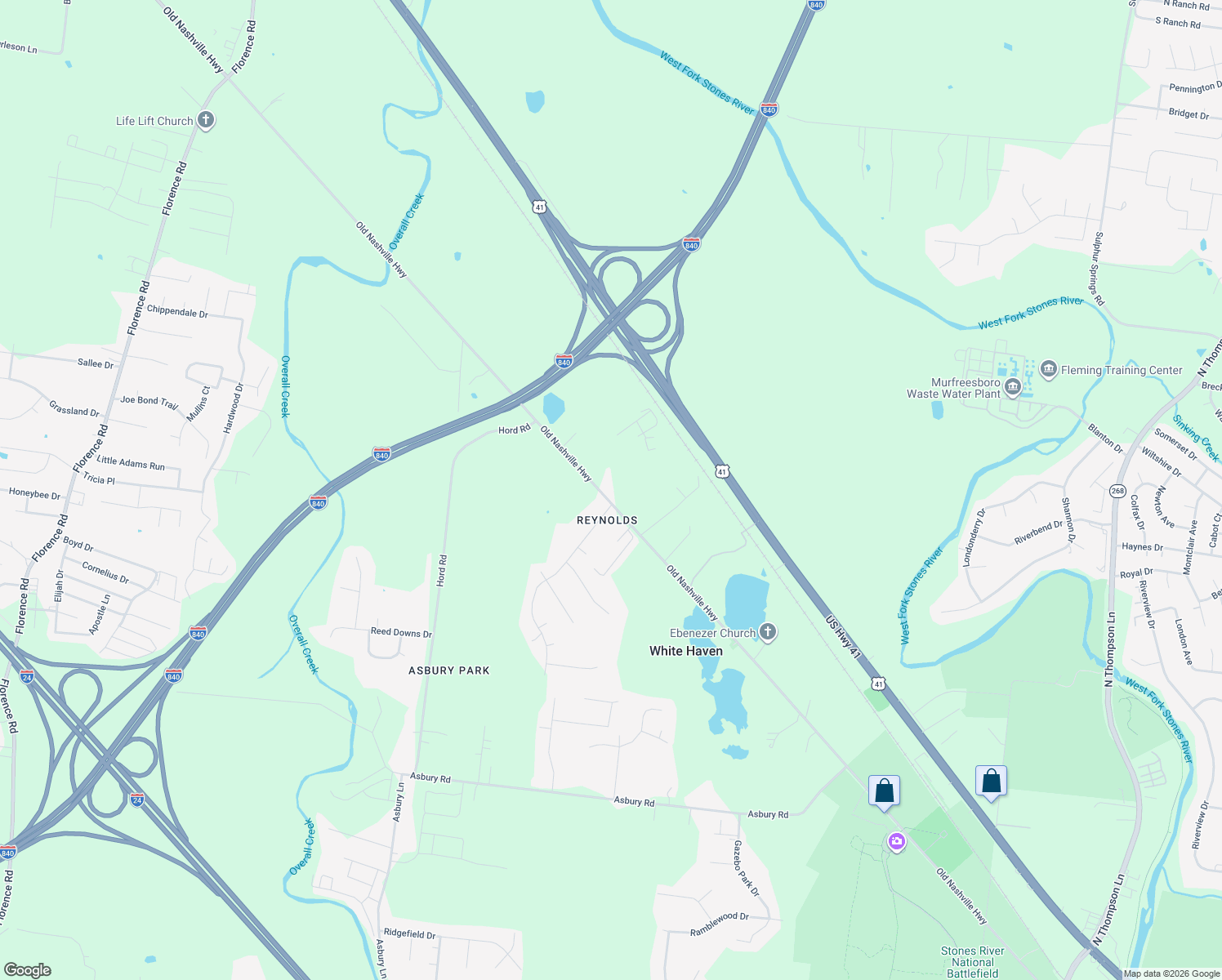map of restaurants, bars, coffee shops, grocery stores, and more near 5112 Old Nashville Hwy in Murfreesboro