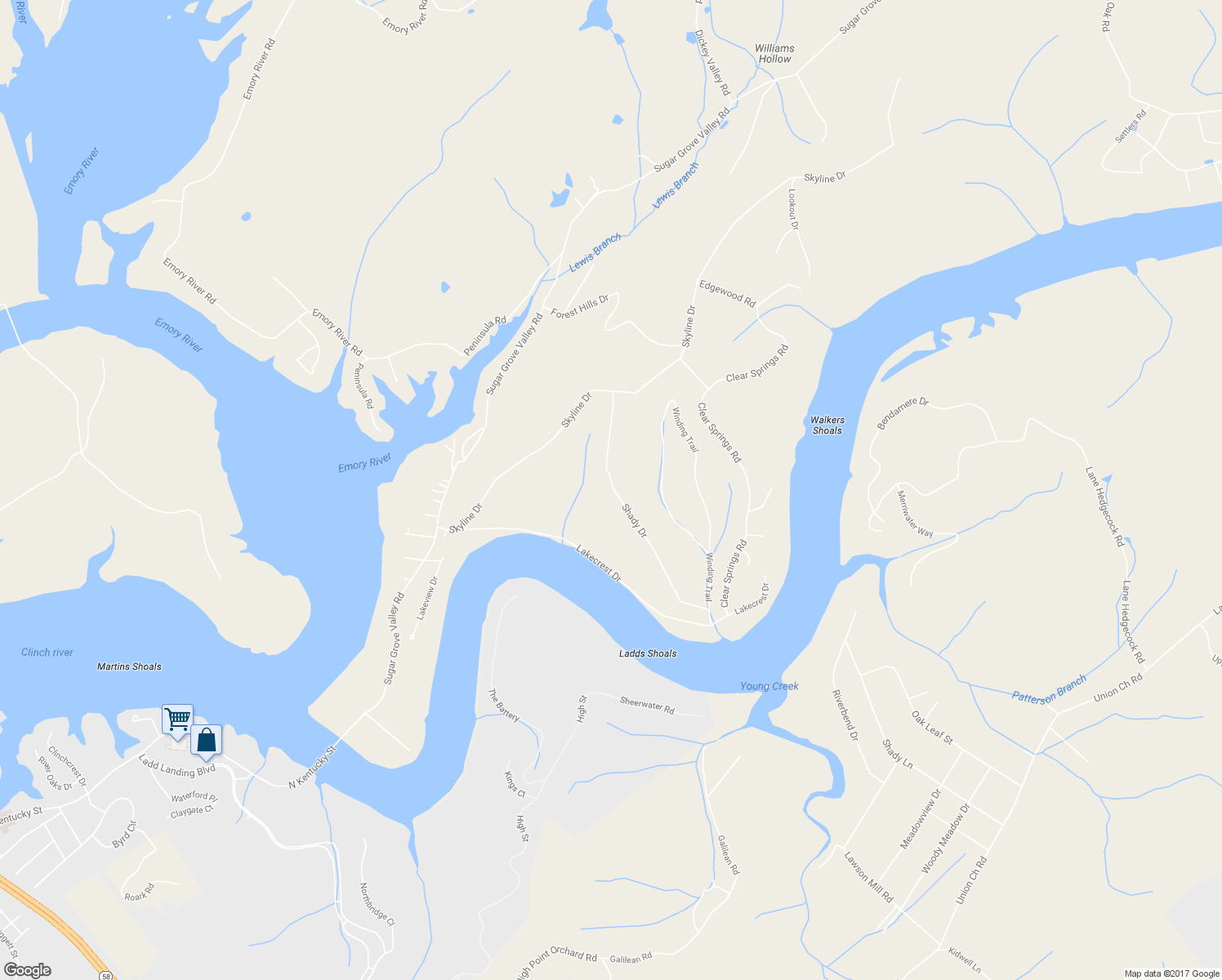 map of restaurants, bars, coffee shops, grocery stores, and more near 156 Shady Drive in Harriman