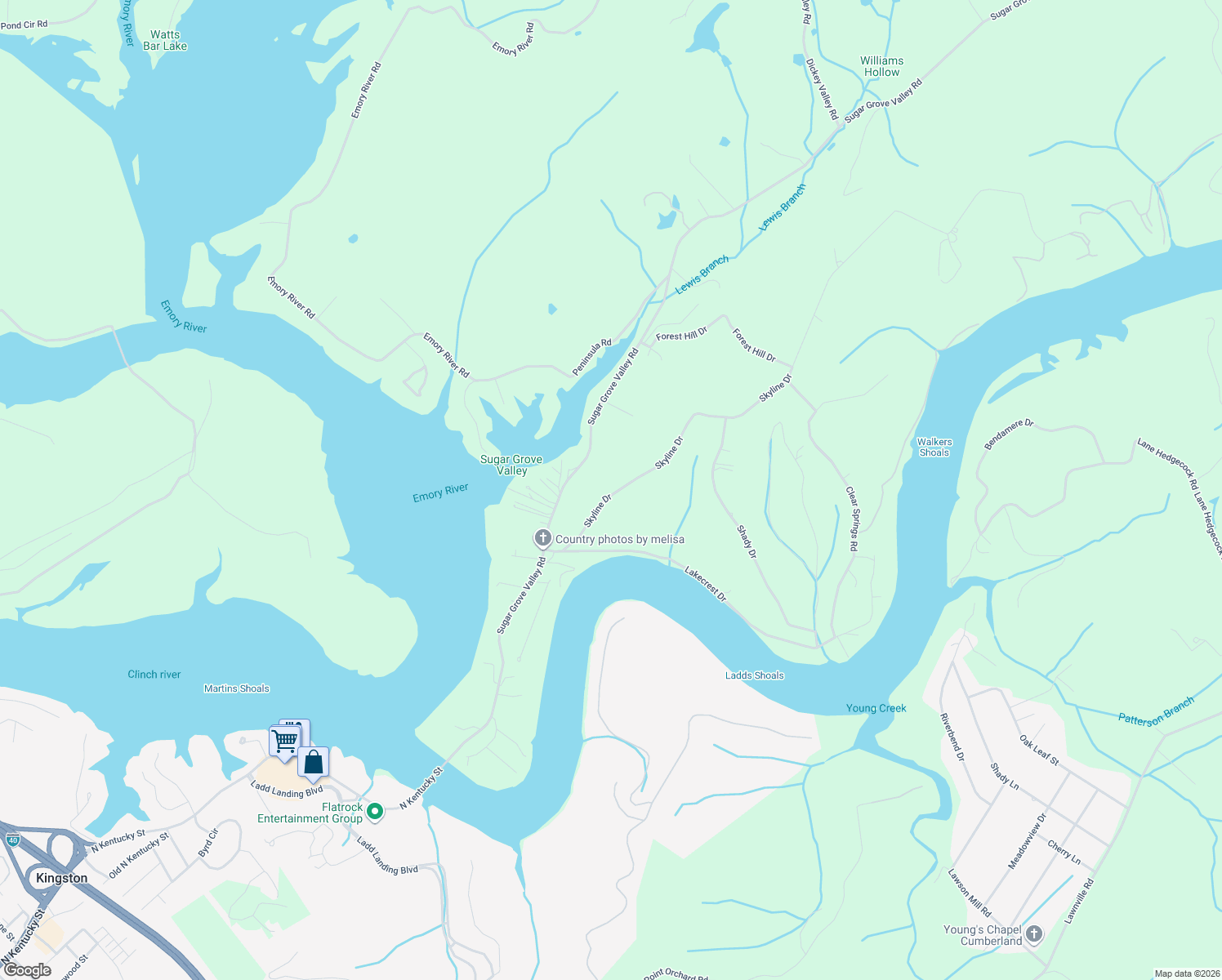 map of restaurants, bars, coffee shops, grocery stores, and more near 249 Skyline Drive in Harriman