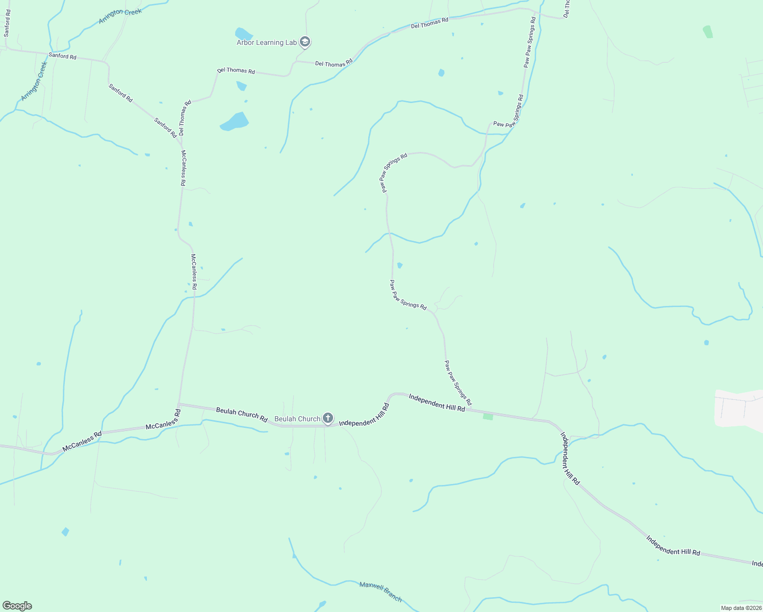 map of restaurants, bars, coffee shops, grocery stores, and more near 10398 Paw Paw Springs Road in Arrington